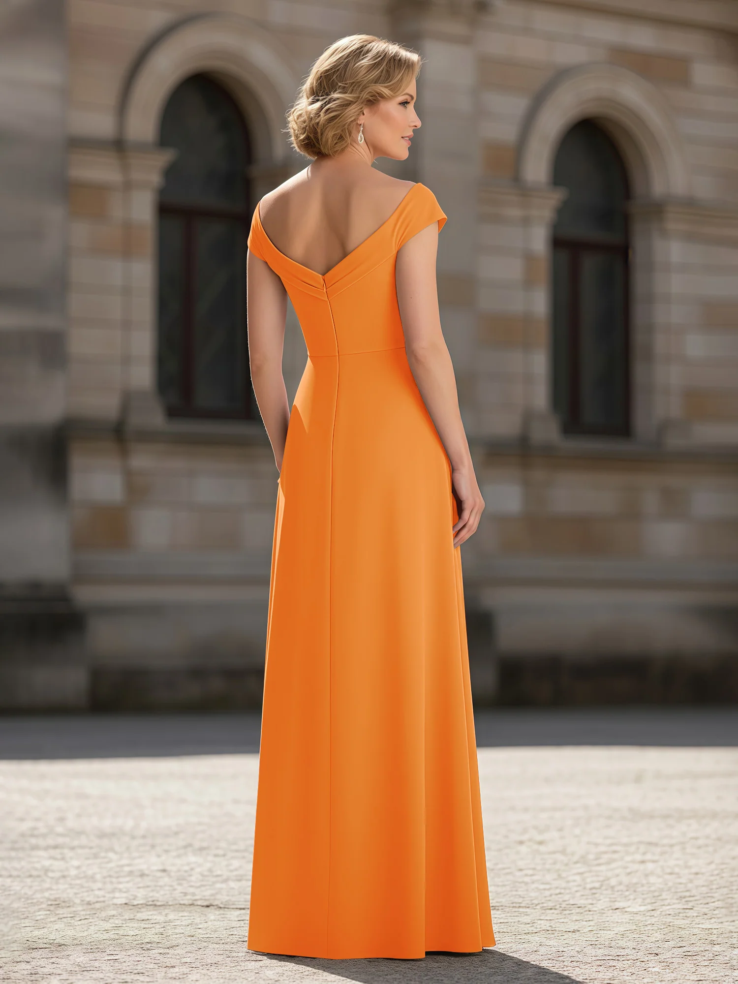 Pleated A-Line Chiffon Floor-Length Dress Orange - Image 2