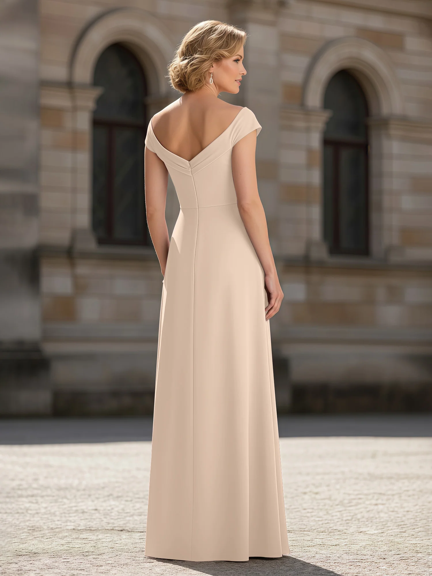 Pleated A-Line Chiffon Floor-Length Dress Peach - Image 2