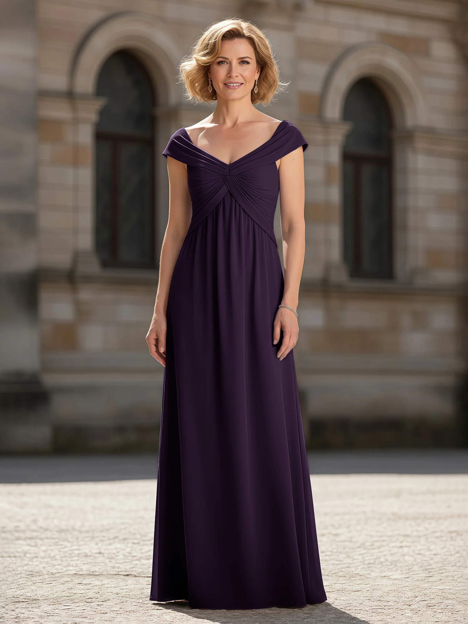 Pleated A-Line Chiffon Floor-Length Dress Plum