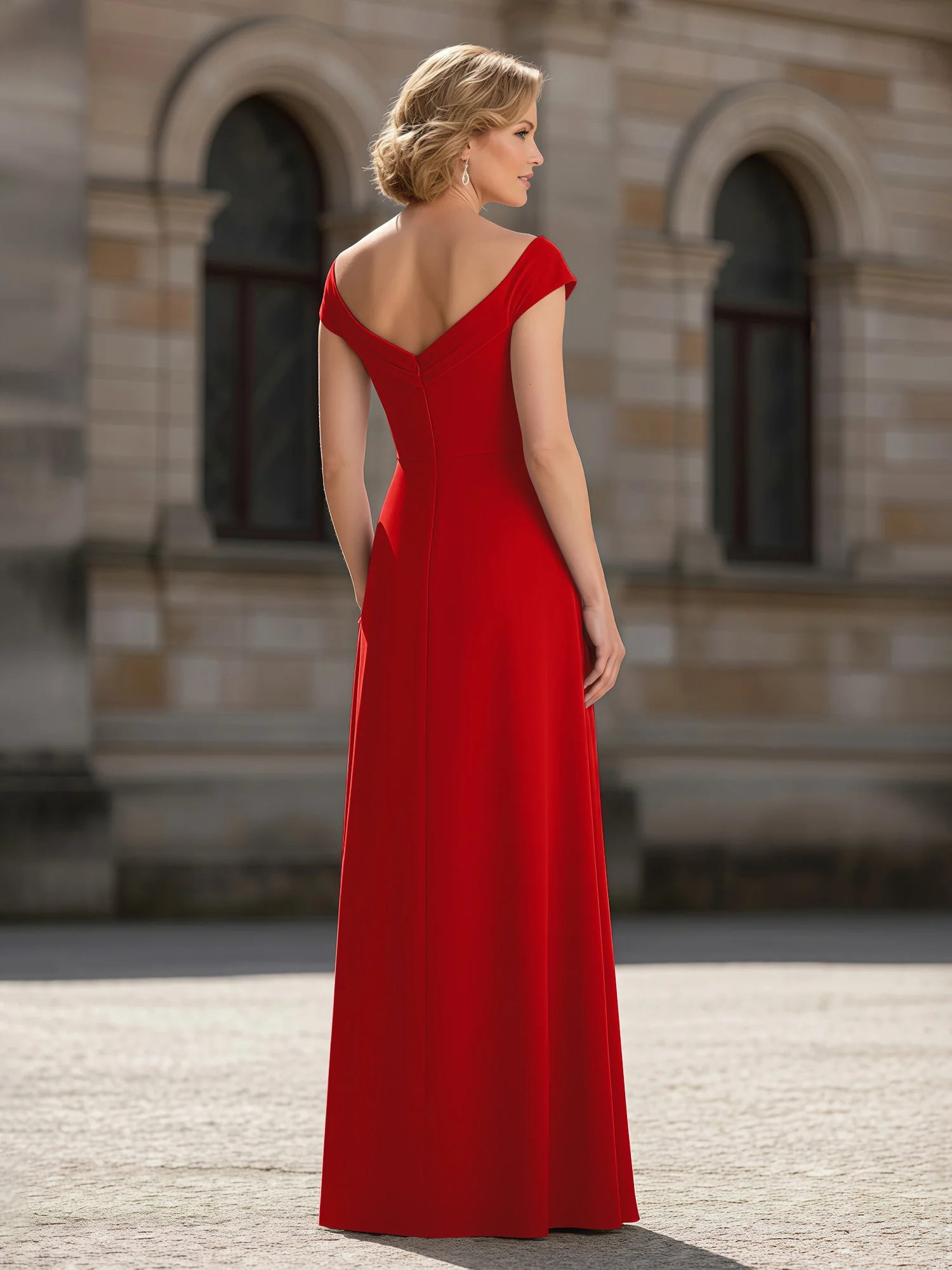 Pleated A-Line Chiffon Floor-Length Dress Red - Image 2
