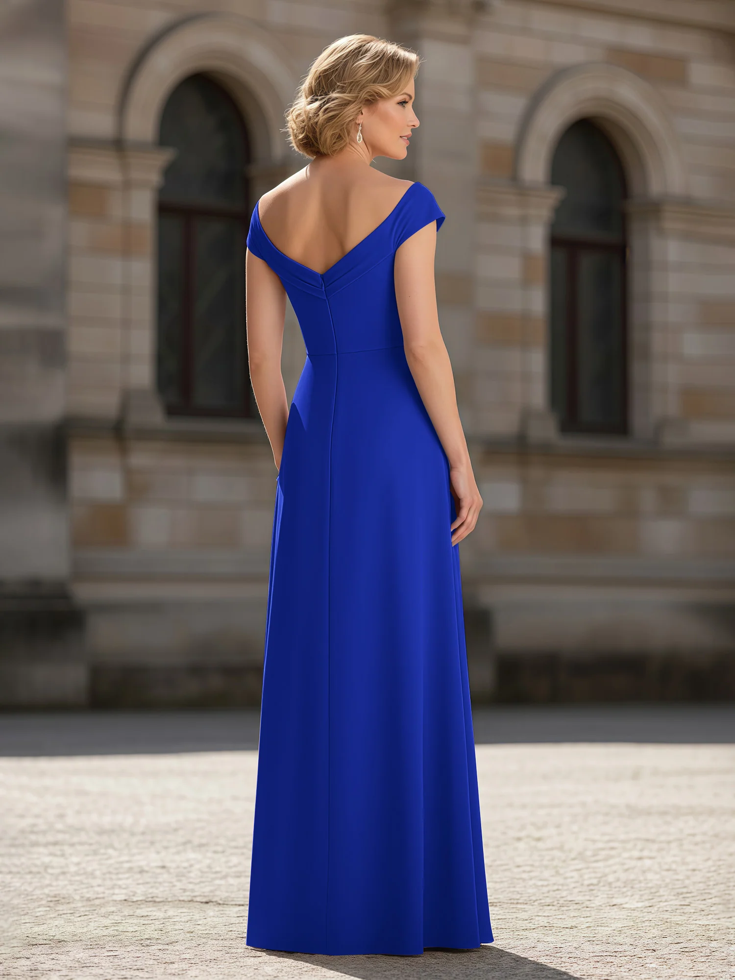 Pleated A-Line Chiffon Floor-Length Dress Royal Blue - Image 2