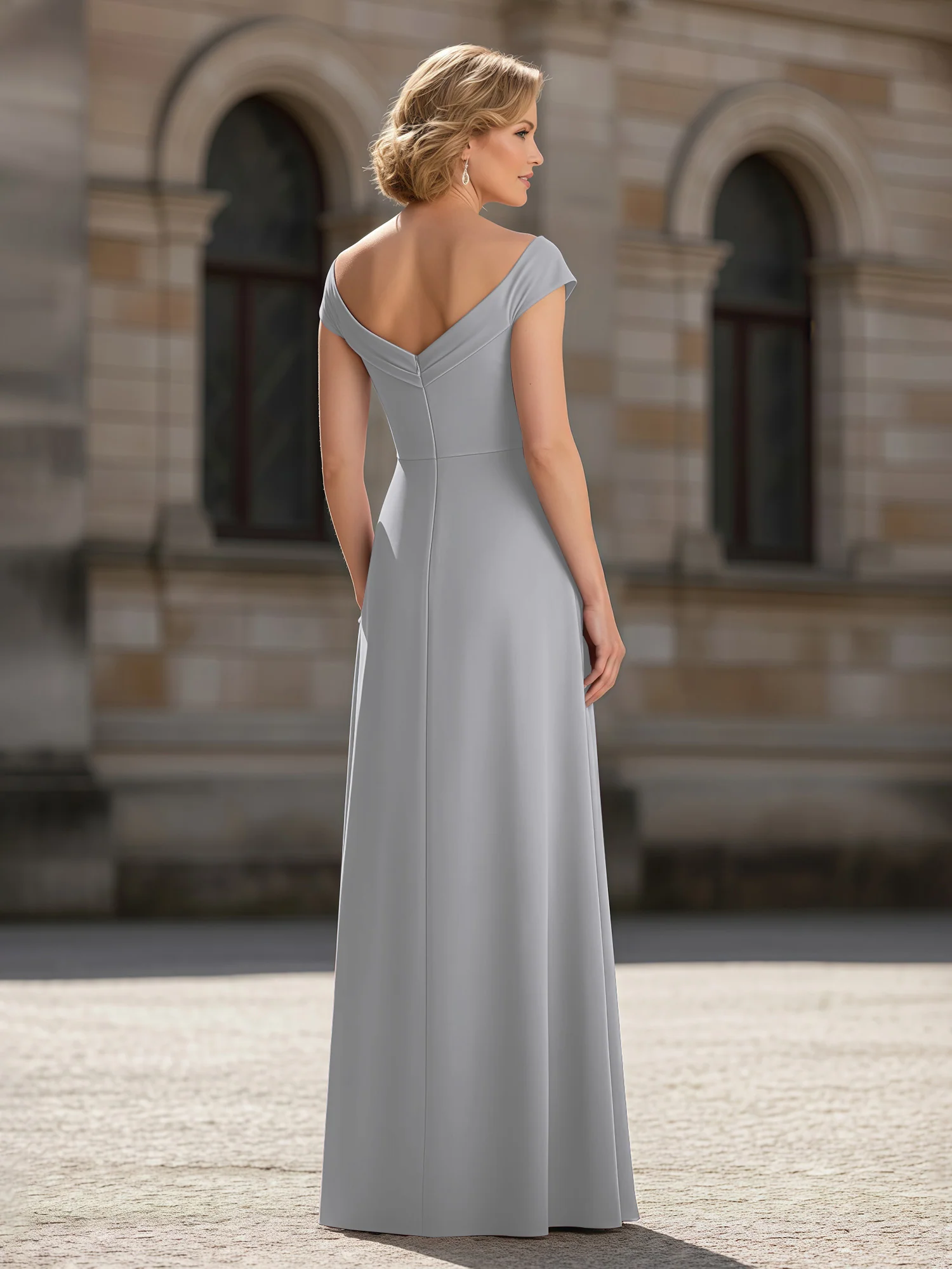 Pleated A-Line Chiffon Floor-Length Dress Silver - Image 2