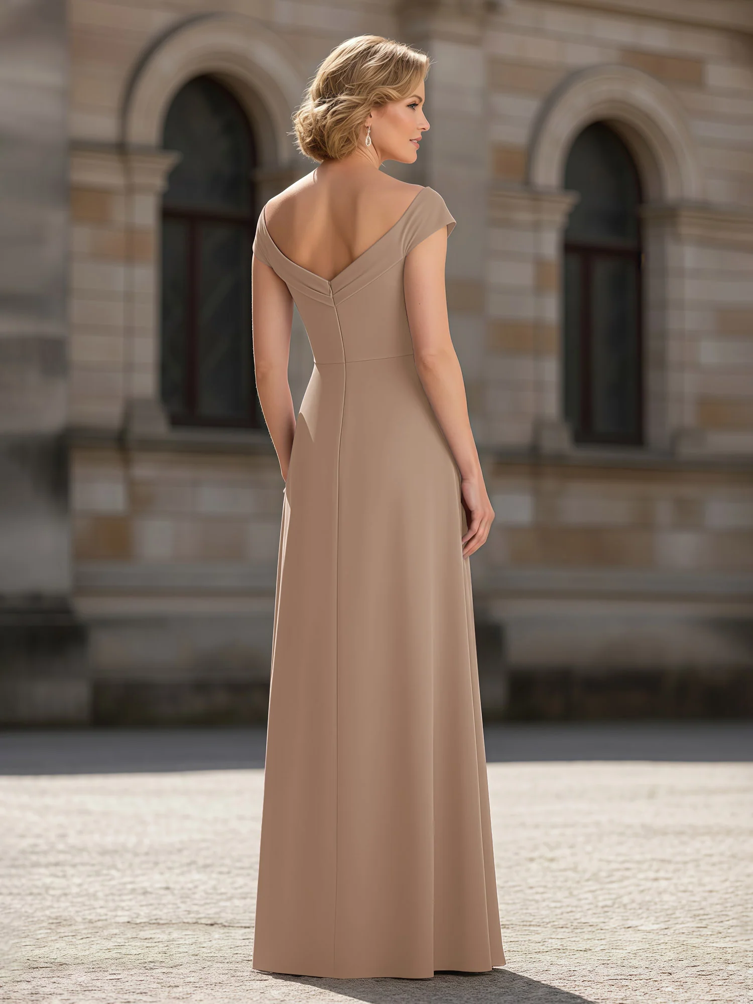 Pleated A-Line Chiffon Floor-Length Dress Taupe - Image 2