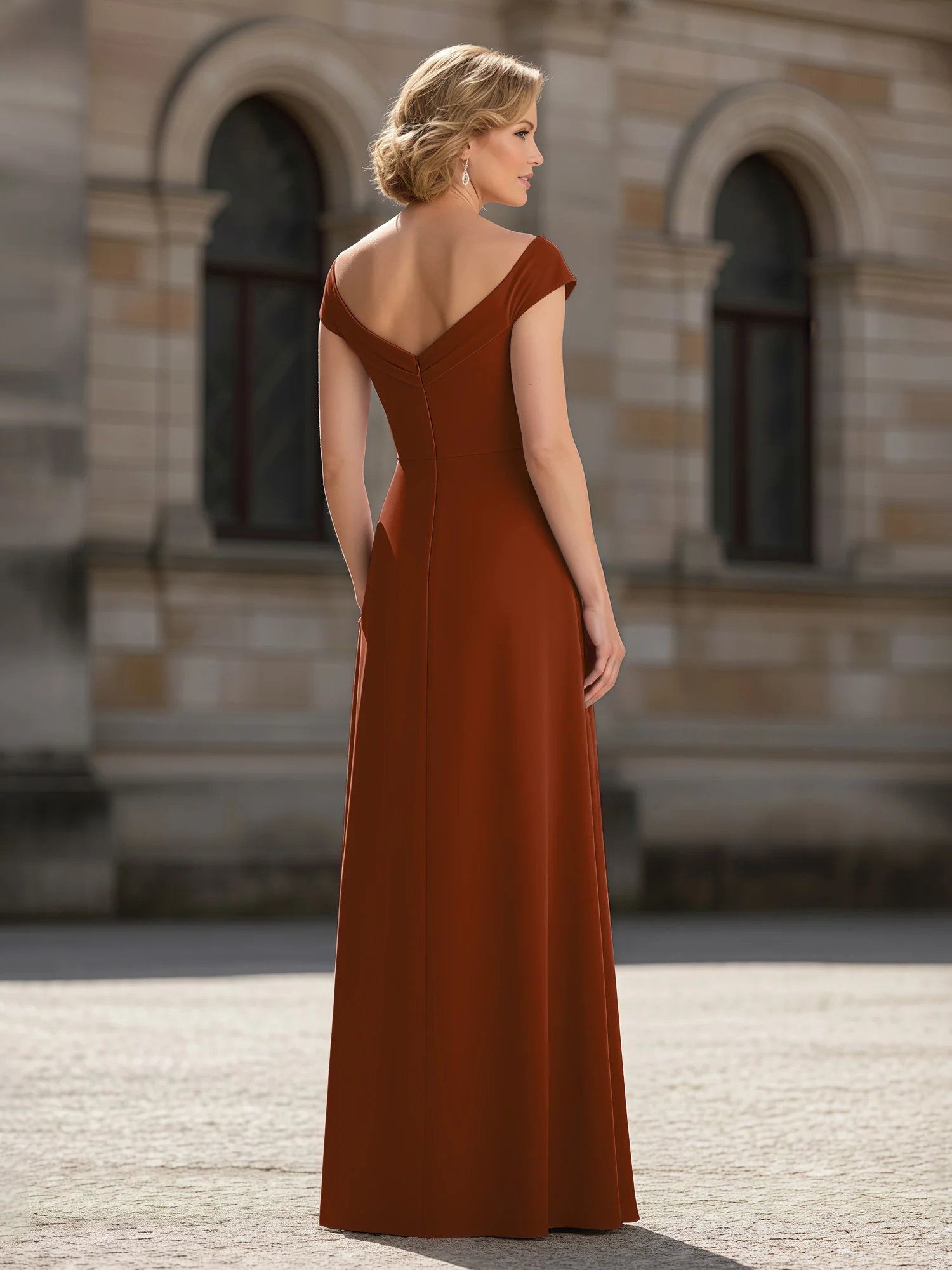 Pleated A-Line Chiffon Floor-Length Dress Terracotta - Image 2