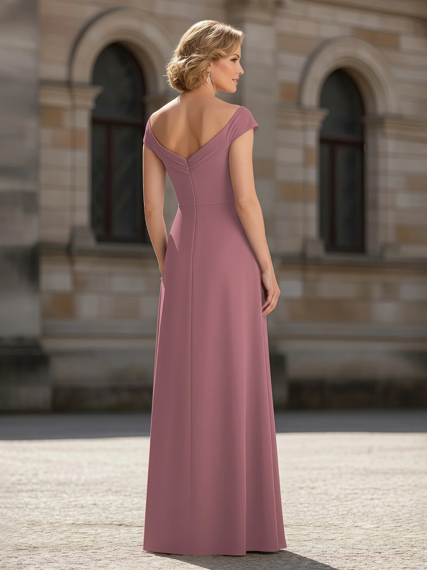 Pleated A-Line Chiffon Floor-Length Dress Vintage Mauve - Image 2