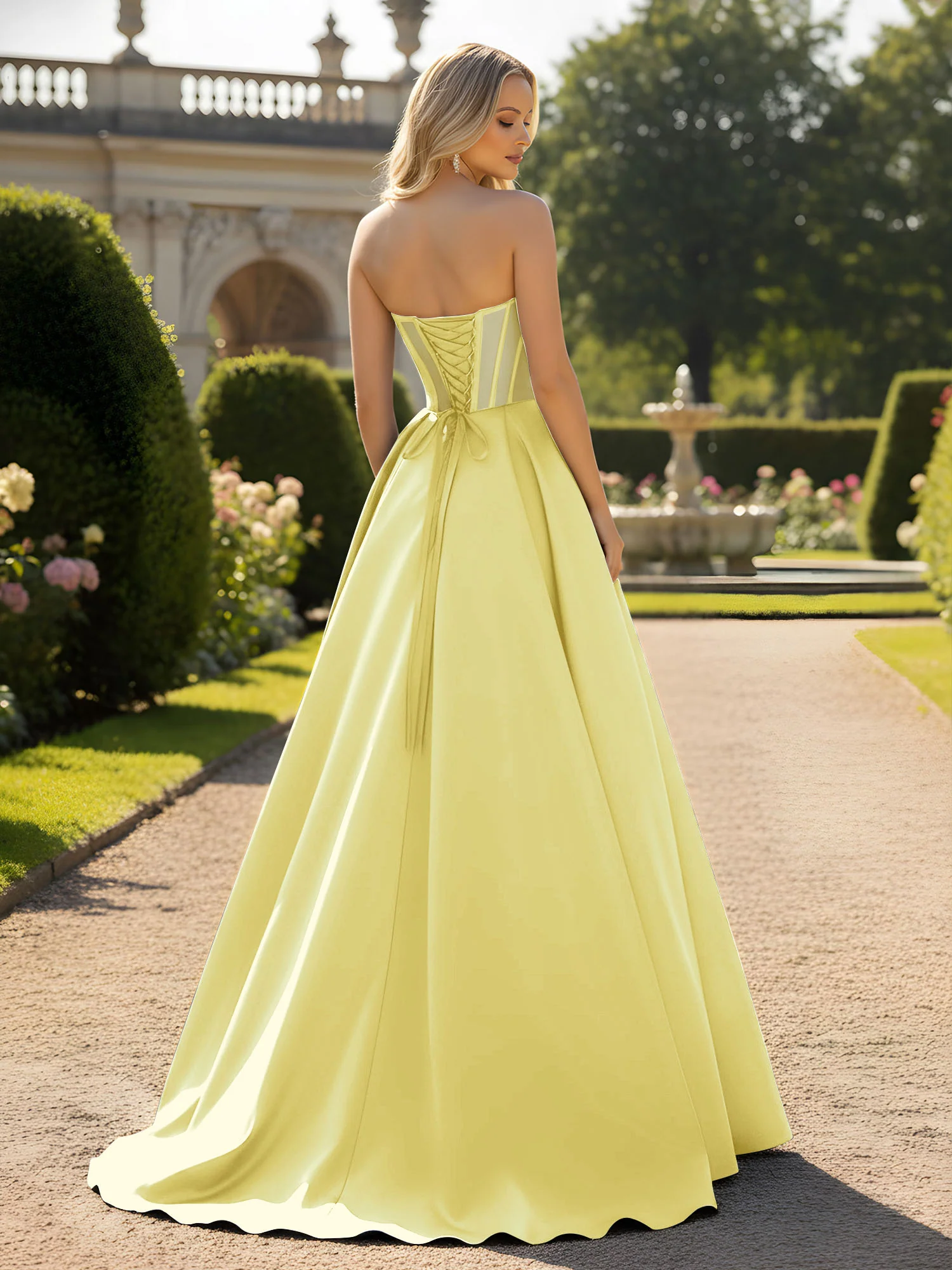 A-Line Ball Gown with Illusion Corset Bodice Daffodil - Image 2