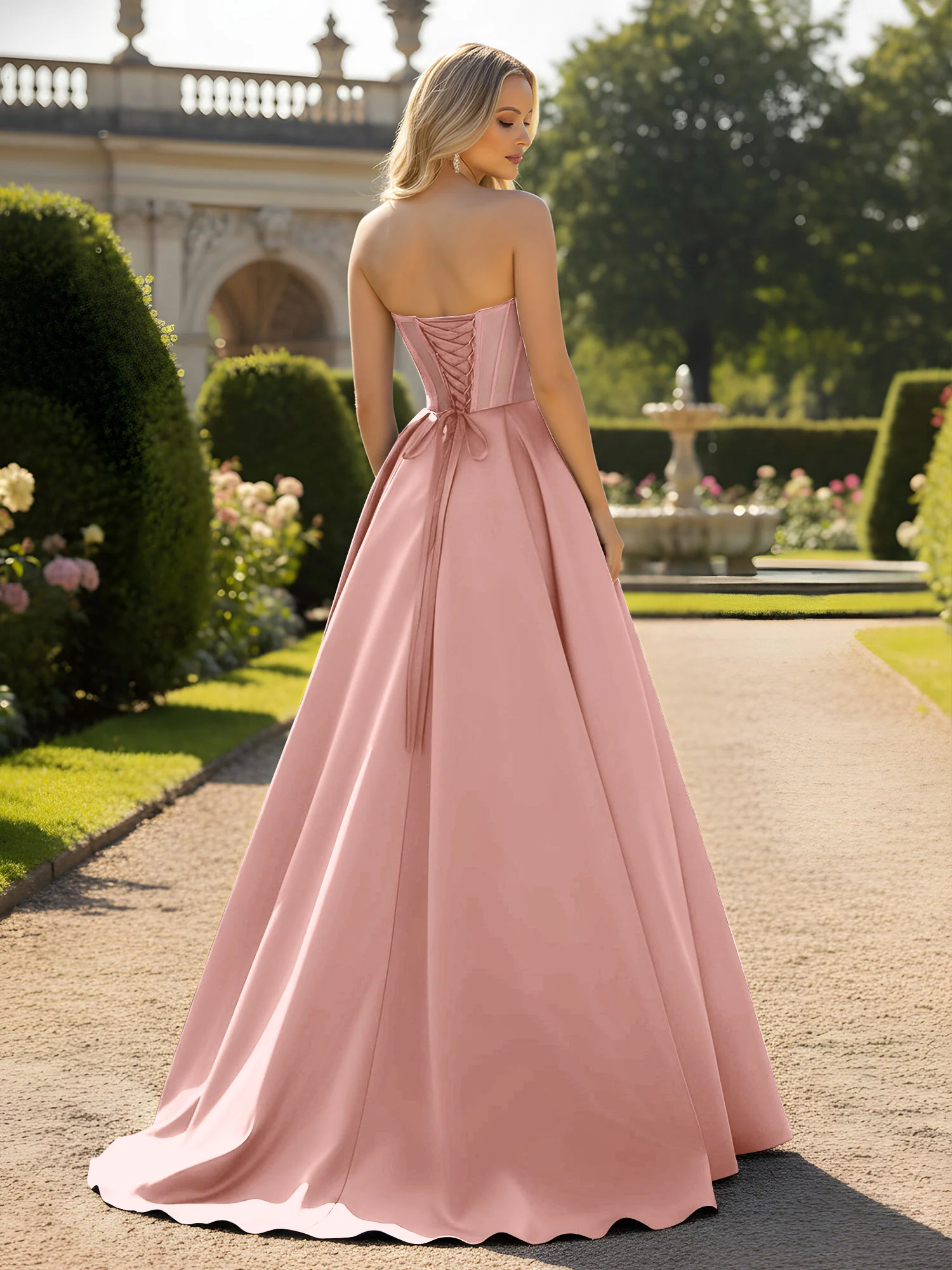 A-Line Ball Gown with Illusion Corset Bodice Dusty Rose - Image 2