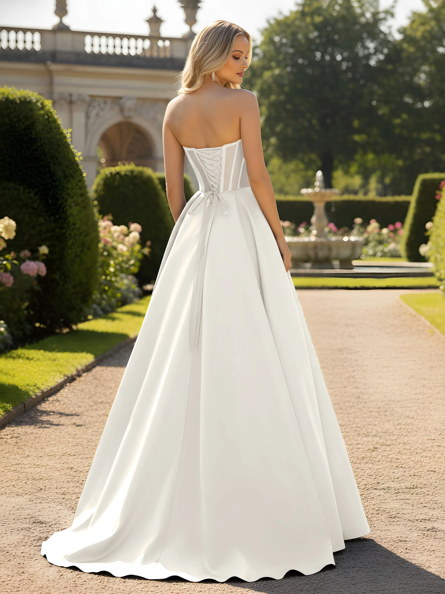 A-Line Ball Gown with Illusion Corset Bodice Ivory - Image 2