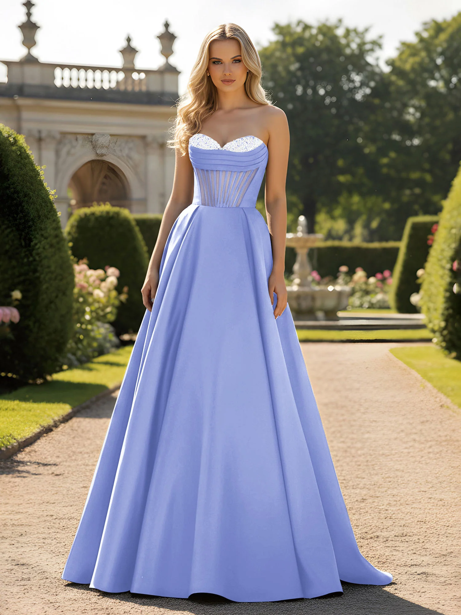 A-Line Ball Gown with Illusion Corset Bodice Lavender