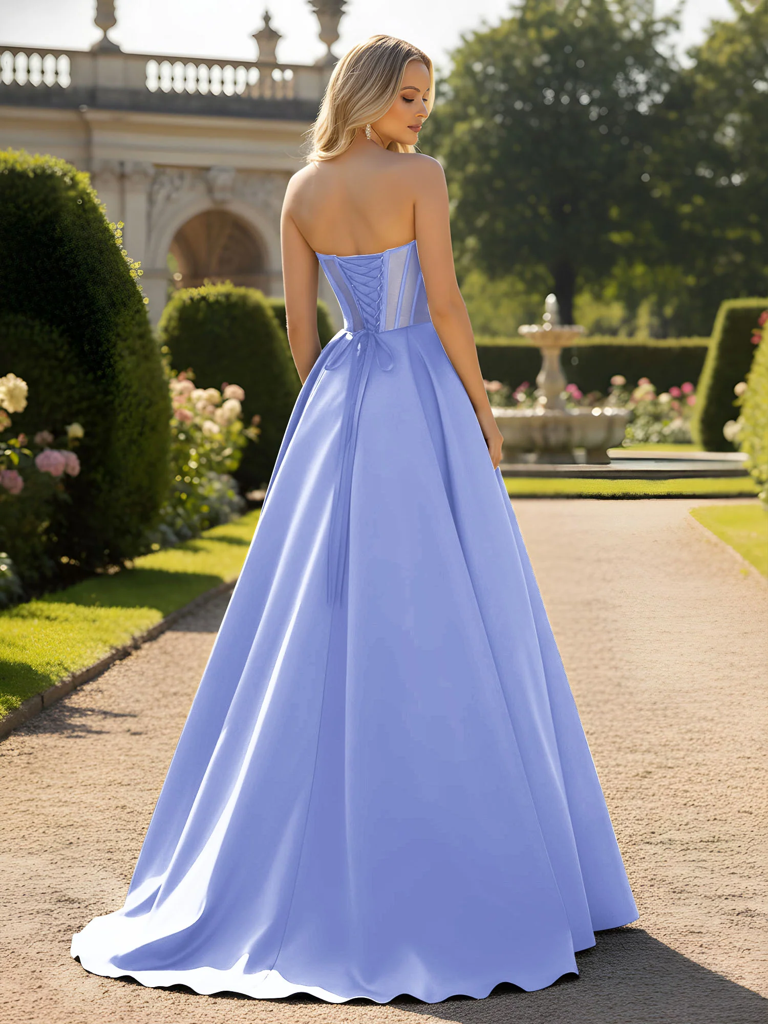 A-Line Ball Gown with Illusion Corset Bodice Lavender - Image 2