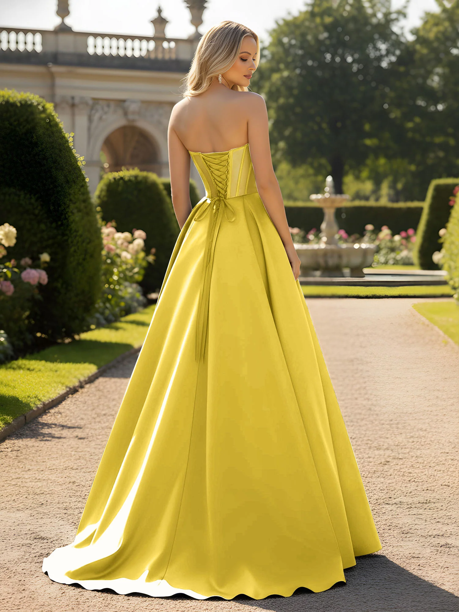 A-Line Ball Gown with Illusion Corset Bodice Marigold - Image 2