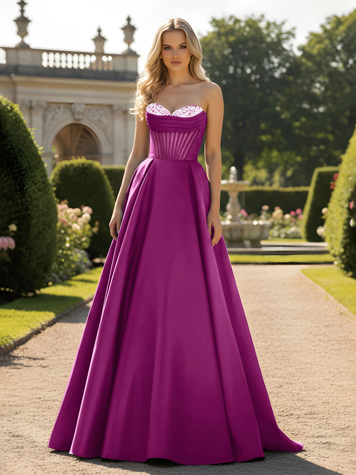 A-Line Ball Gown with Illusion Corset Bodice Orchid