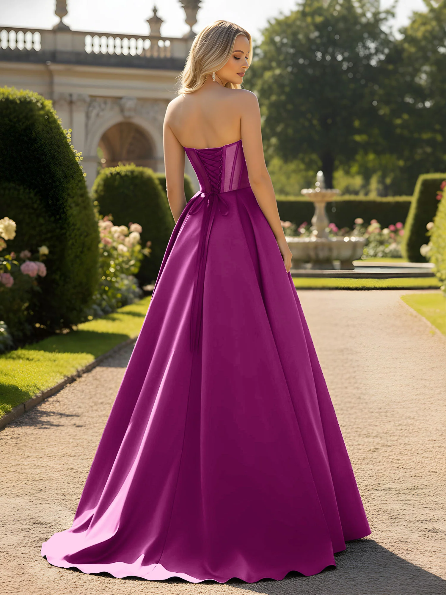 A-Line Ball Gown with Illusion Corset Bodice Orchid - Image 2
