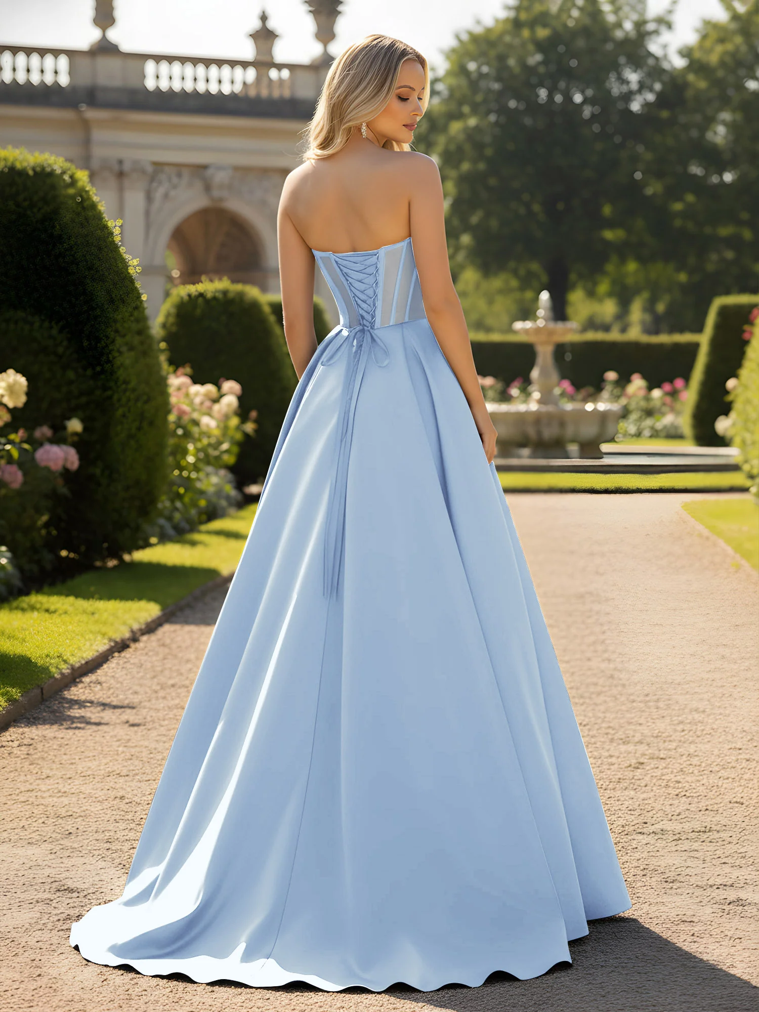 A-Line Ball Gown with Illusion Corset Bodice Sky Blue - Image 2