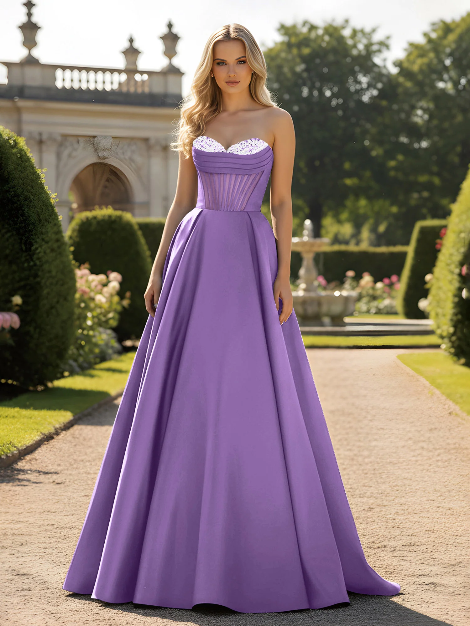 A-Line Ball Gown with Illusion Corset Bodice Tahiti
