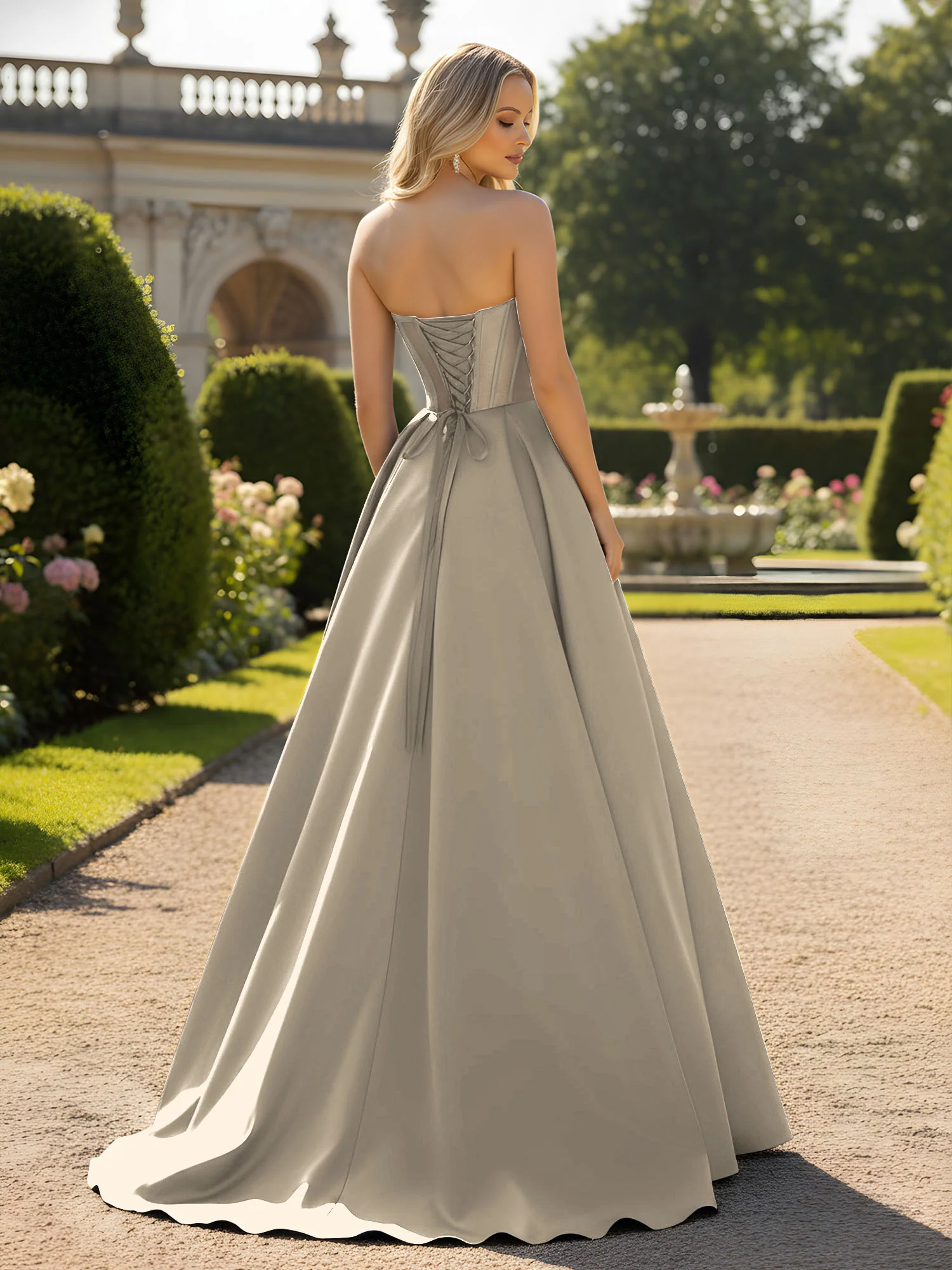A-Line Ball Gown with Illusion Corset Bodice Taupe - Image 2
