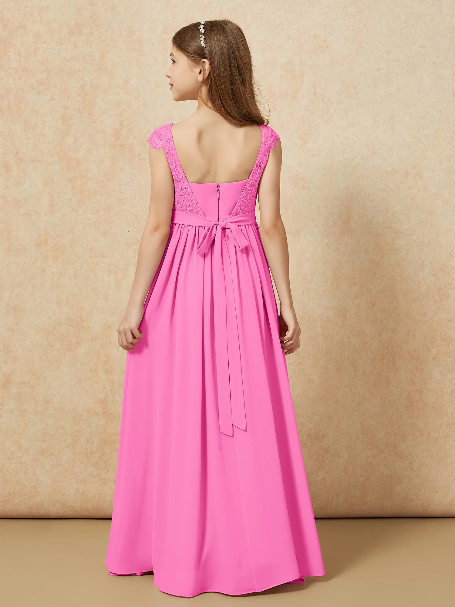 Cap Sleeve Lace Chiffon Junior Bridesmaid Dresses Azalea - Image 2