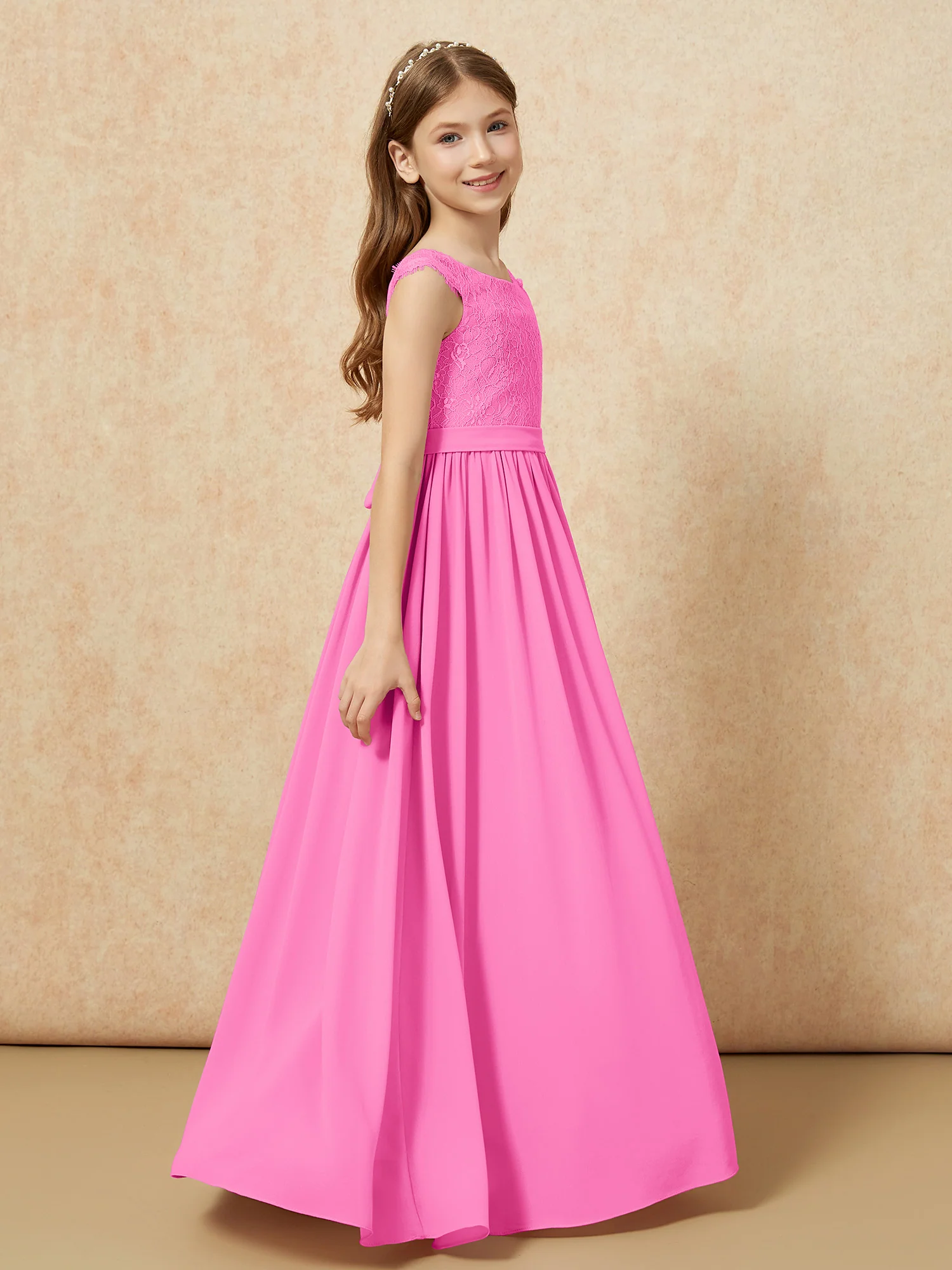 Cap Sleeve Lace Chiffon Junior Bridesmaid Dresses Azalea - Image 3