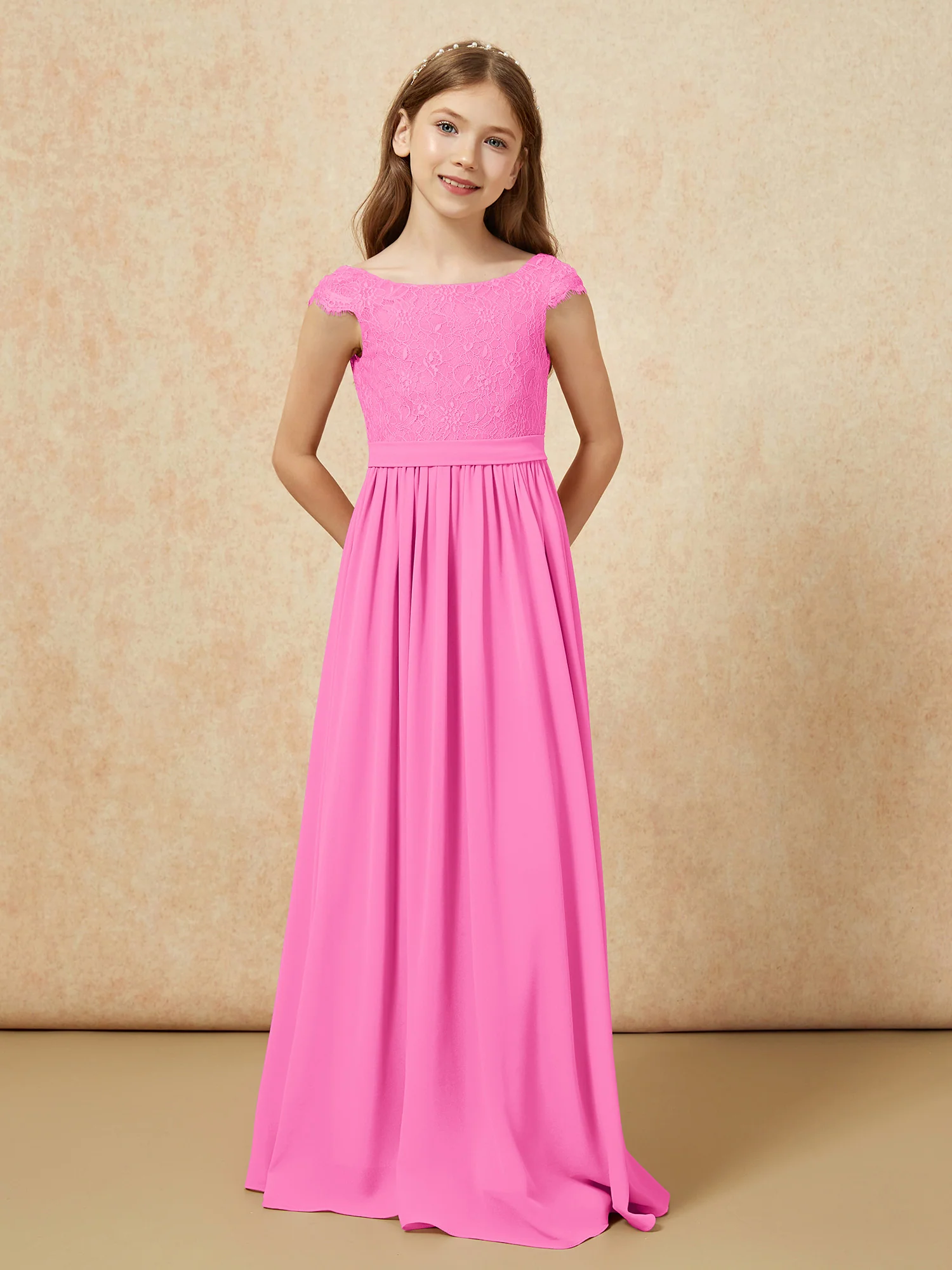 Cap Sleeve Lace Chiffon Junior Bridesmaid Dresses Azalea - Image 4