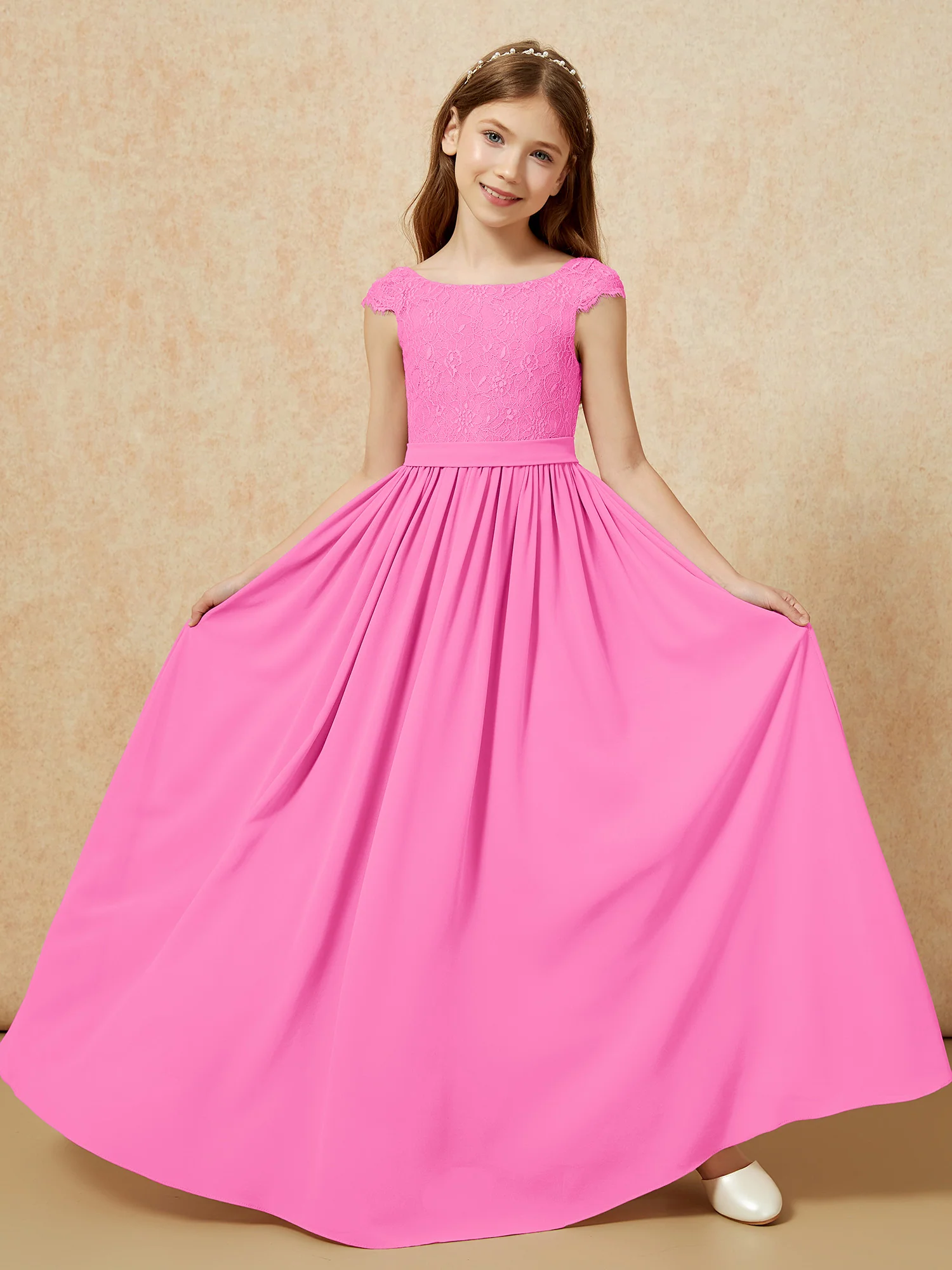 Cap Sleeve Lace Chiffon Junior Bridesmaid Dresses Azalea - Image 5