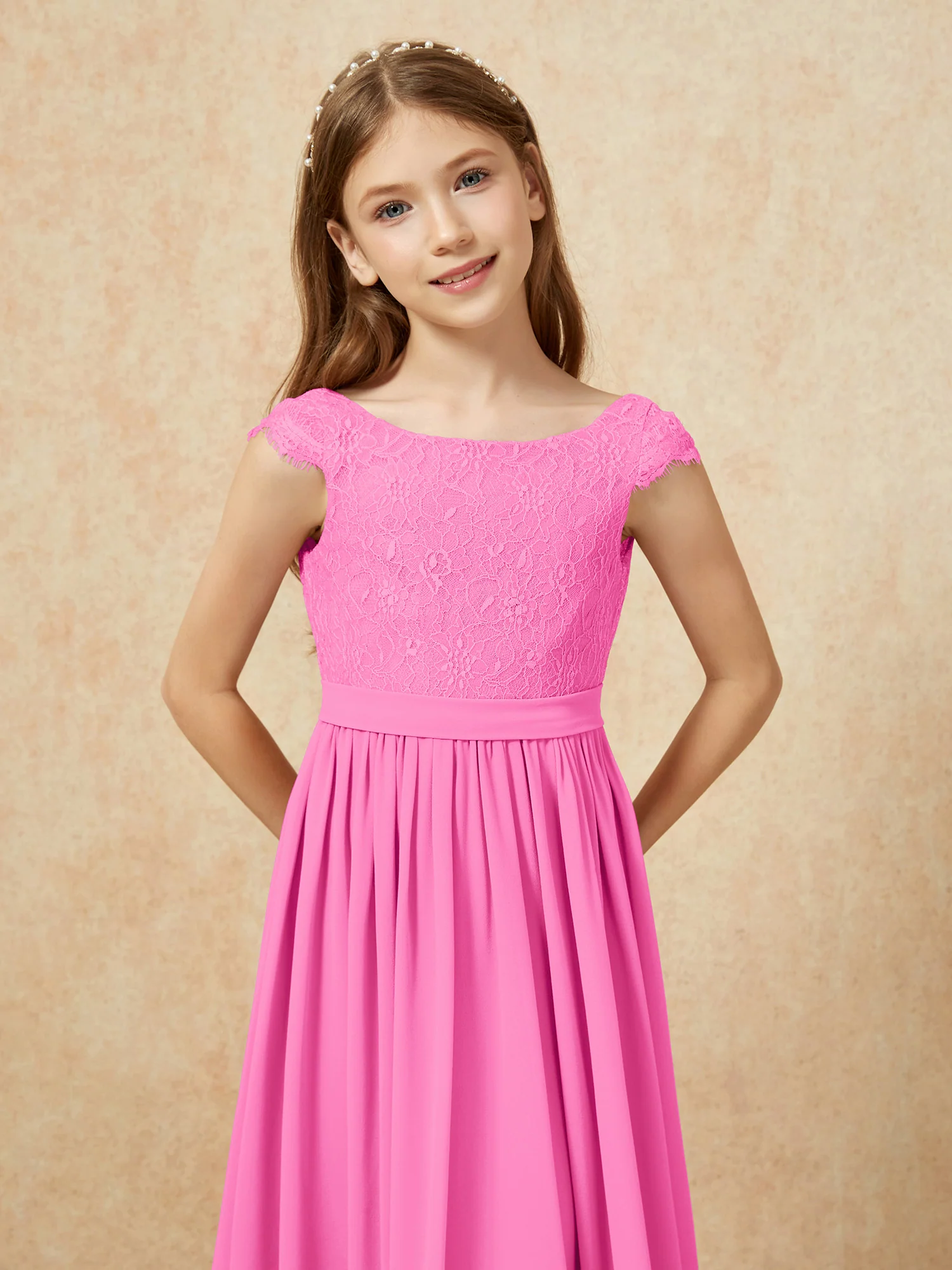 Cap Sleeve Lace Chiffon Junior Bridesmaid Dresses Azalea - Image 6
