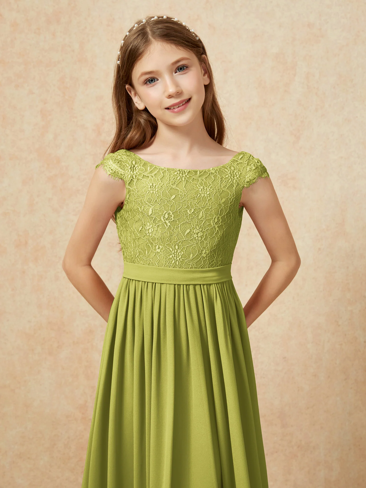Cap Sleeve Lace Chiffon Junior Bridesmaid Dresses Clover - Image 6