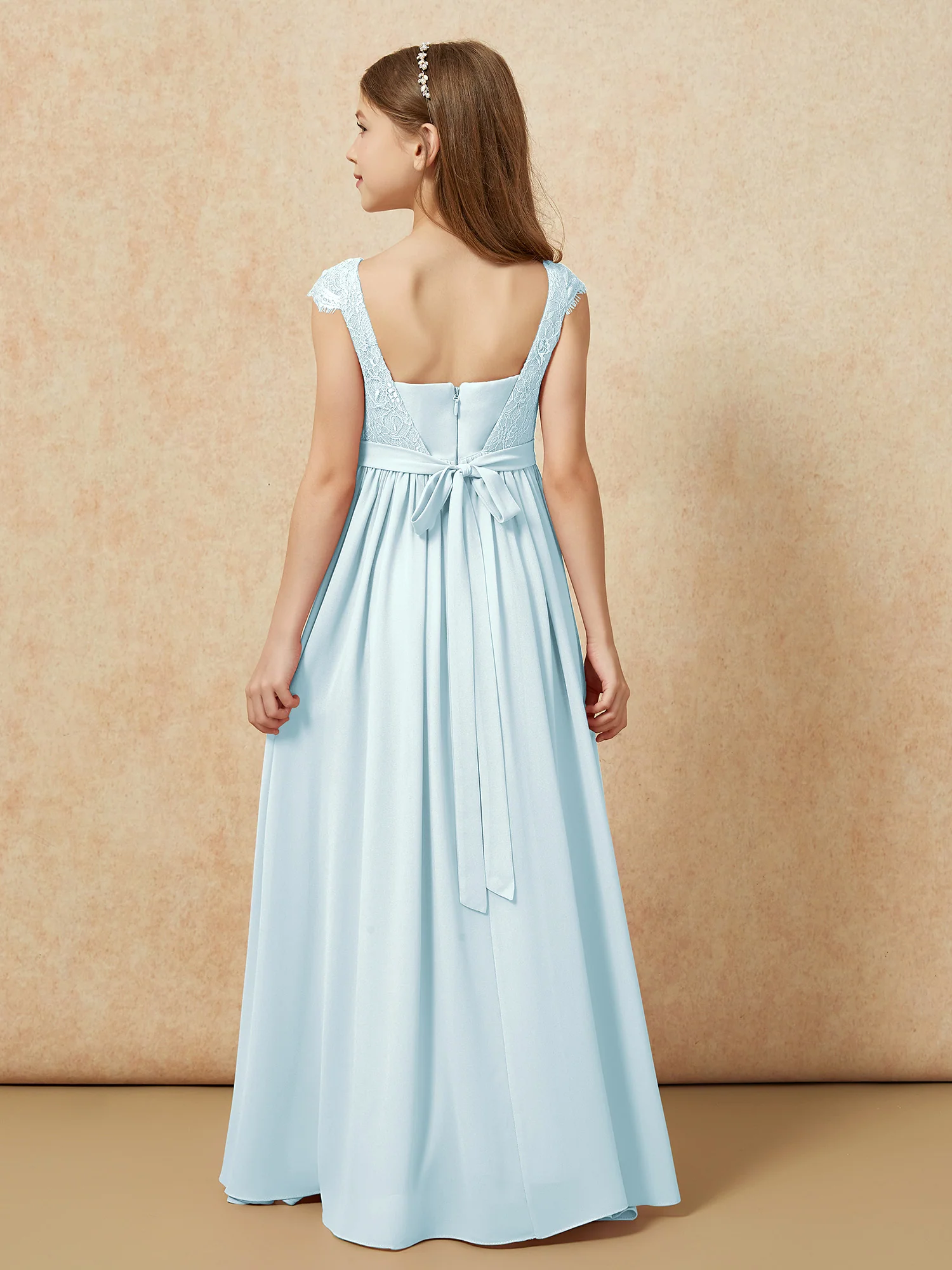 Cap Sleeve Lace Chiffon Junior Bridesmaid Dresses Mist - Image 2