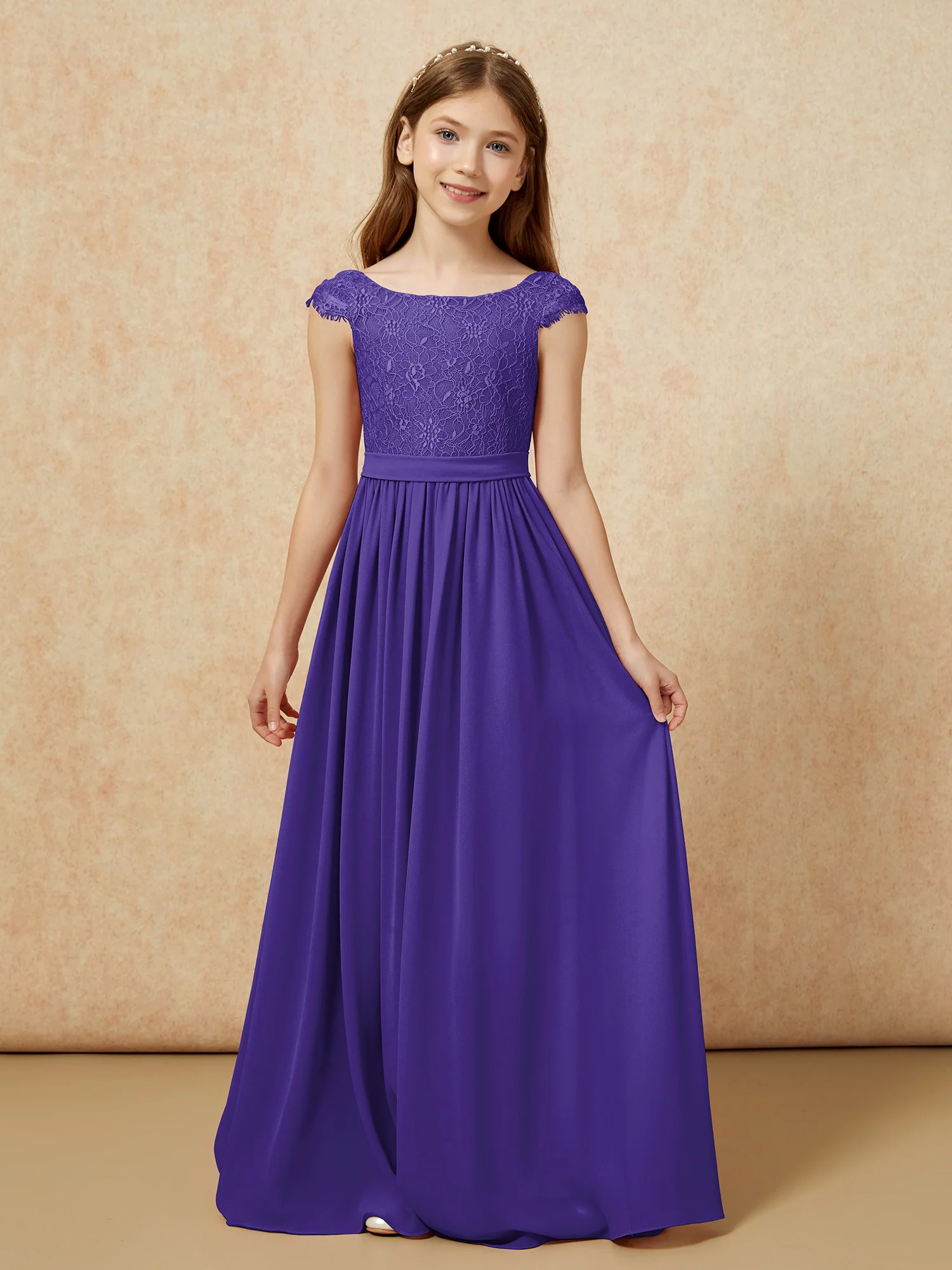 Cap Sleeve Lace Chiffon Junior Bridesmaid Dresses Regency