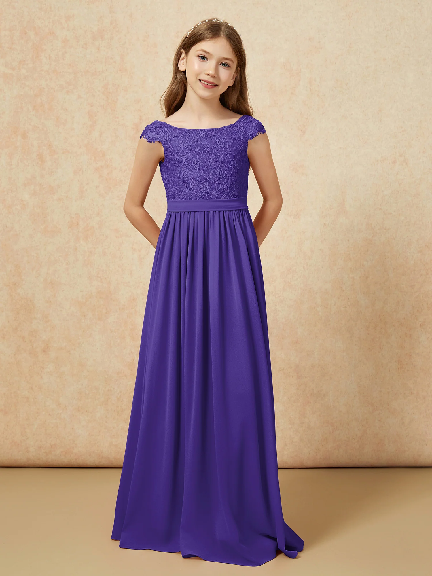 Cap Sleeve Lace Chiffon Junior Bridesmaid Dresses Regency - Image 4