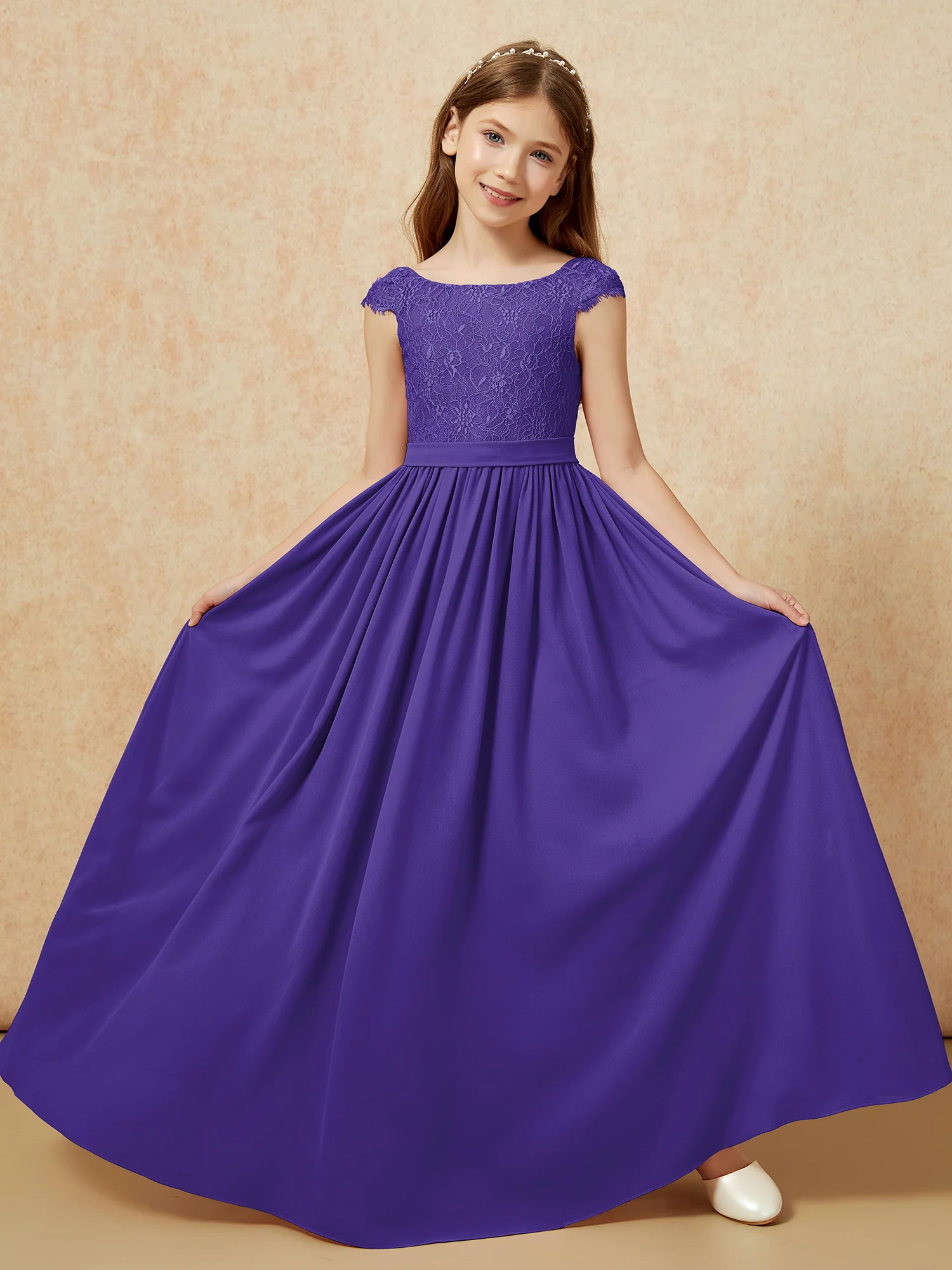 Cap Sleeve Lace Chiffon Junior Bridesmaid Dresses Regency - Image 5