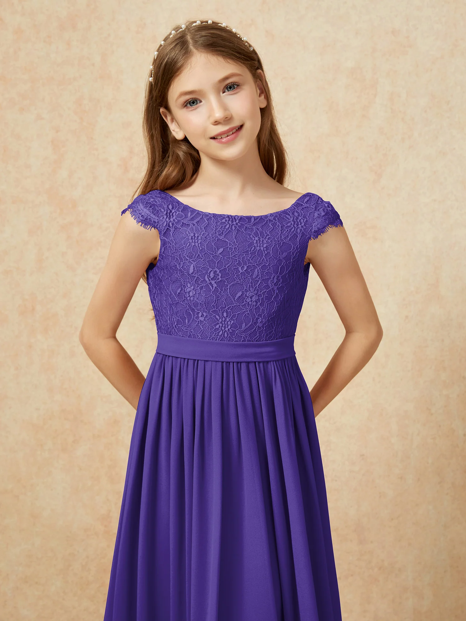 Cap Sleeve Lace Chiffon Junior Bridesmaid Dresses Regency - Image 6