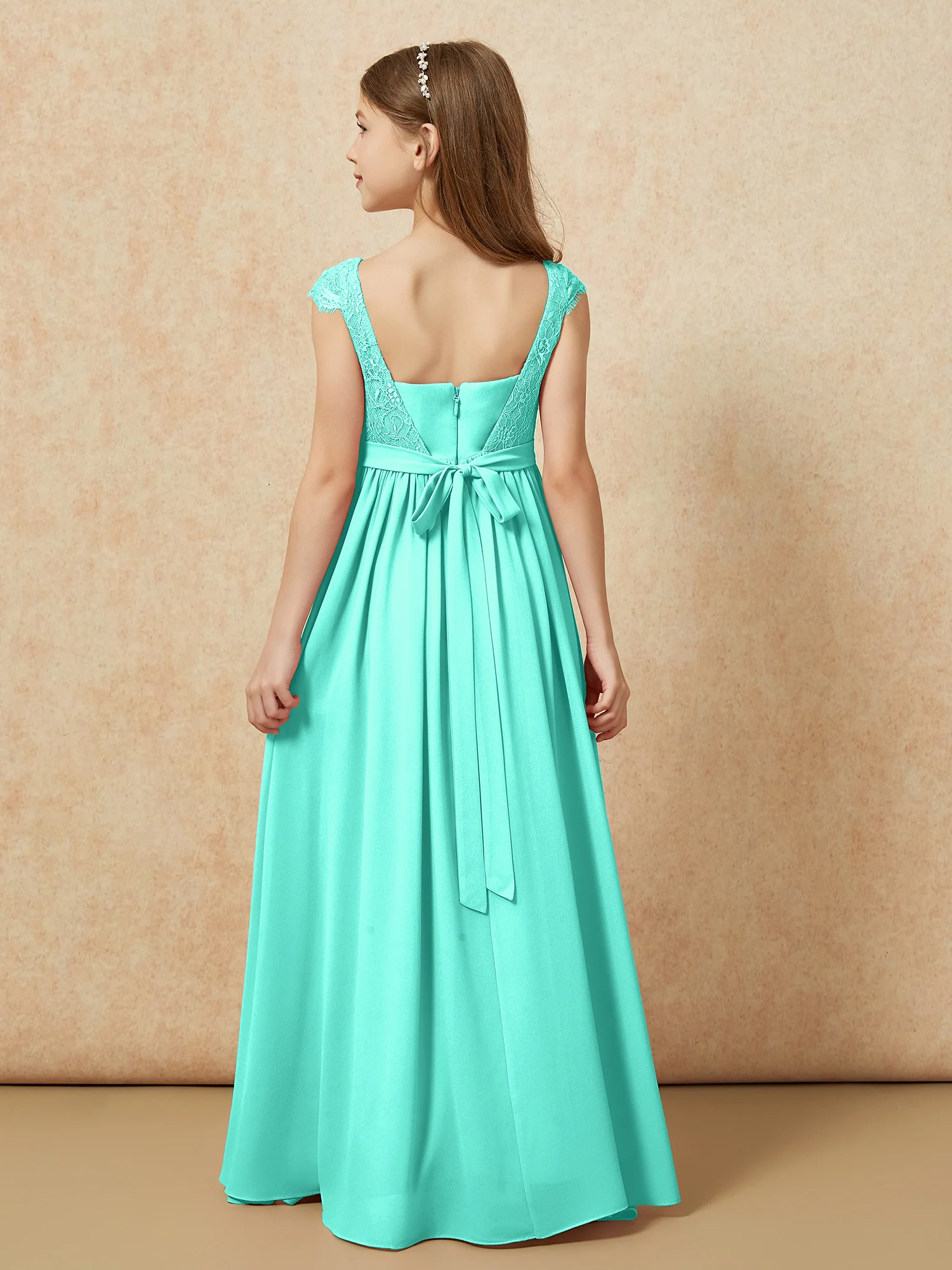 Cap Sleeve Lace Chiffon Junior Bridesmaid Dresses Spa - Image 2