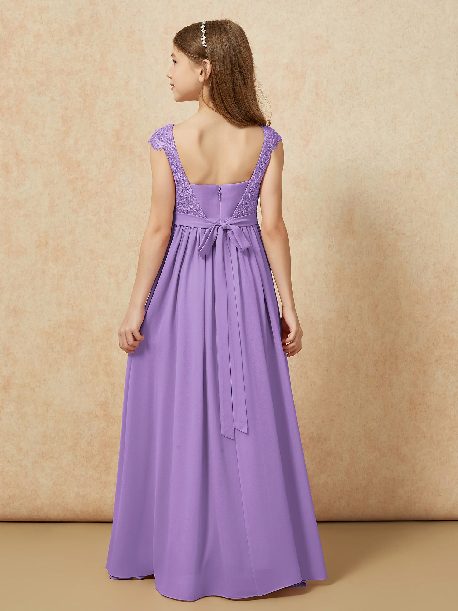 Cap Sleeve Lace Chiffon Junior Bridesmaid Dresses Tahiti - Image 2