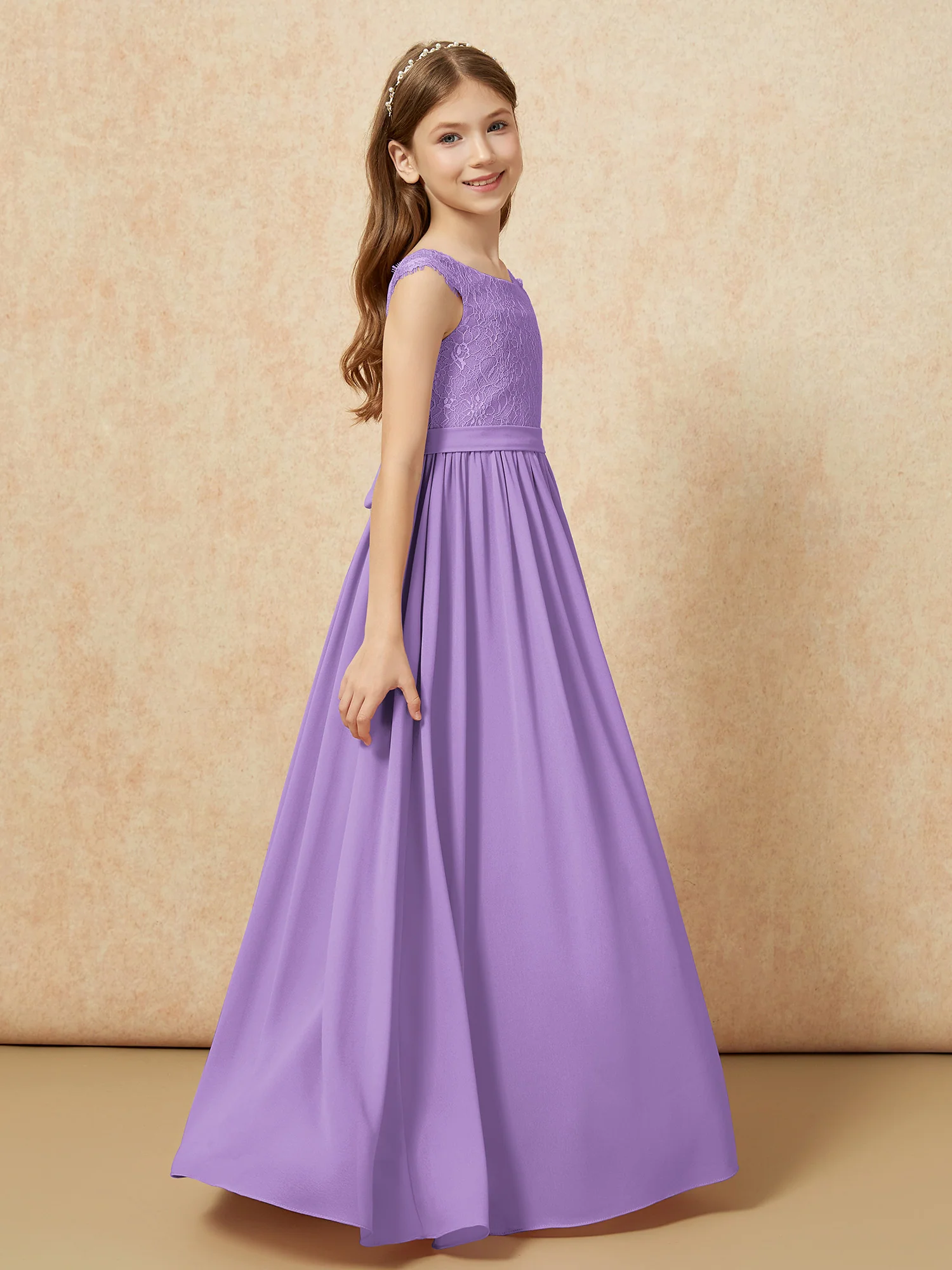 Cap Sleeve Lace Chiffon Junior Bridesmaid Dresses Tahiti - Image 3