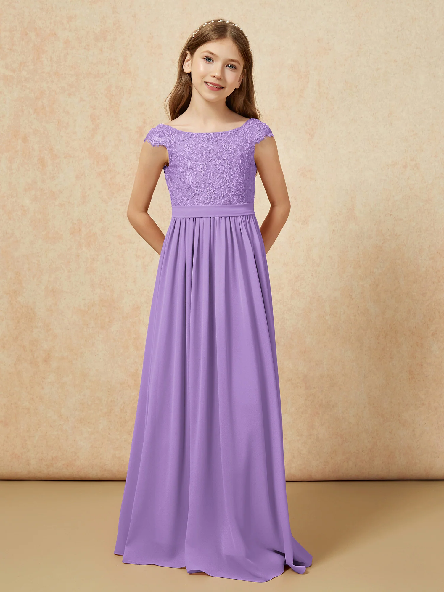 Cap Sleeve Lace Chiffon Junior Bridesmaid Dresses Tahiti - Image 4