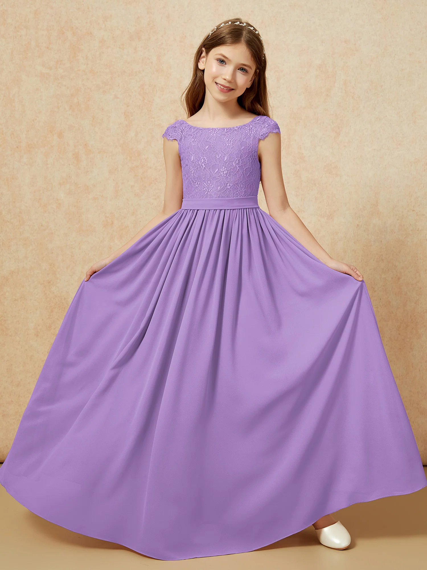 Cap Sleeve Lace Chiffon Junior Bridesmaid Dresses Tahiti - Image 5