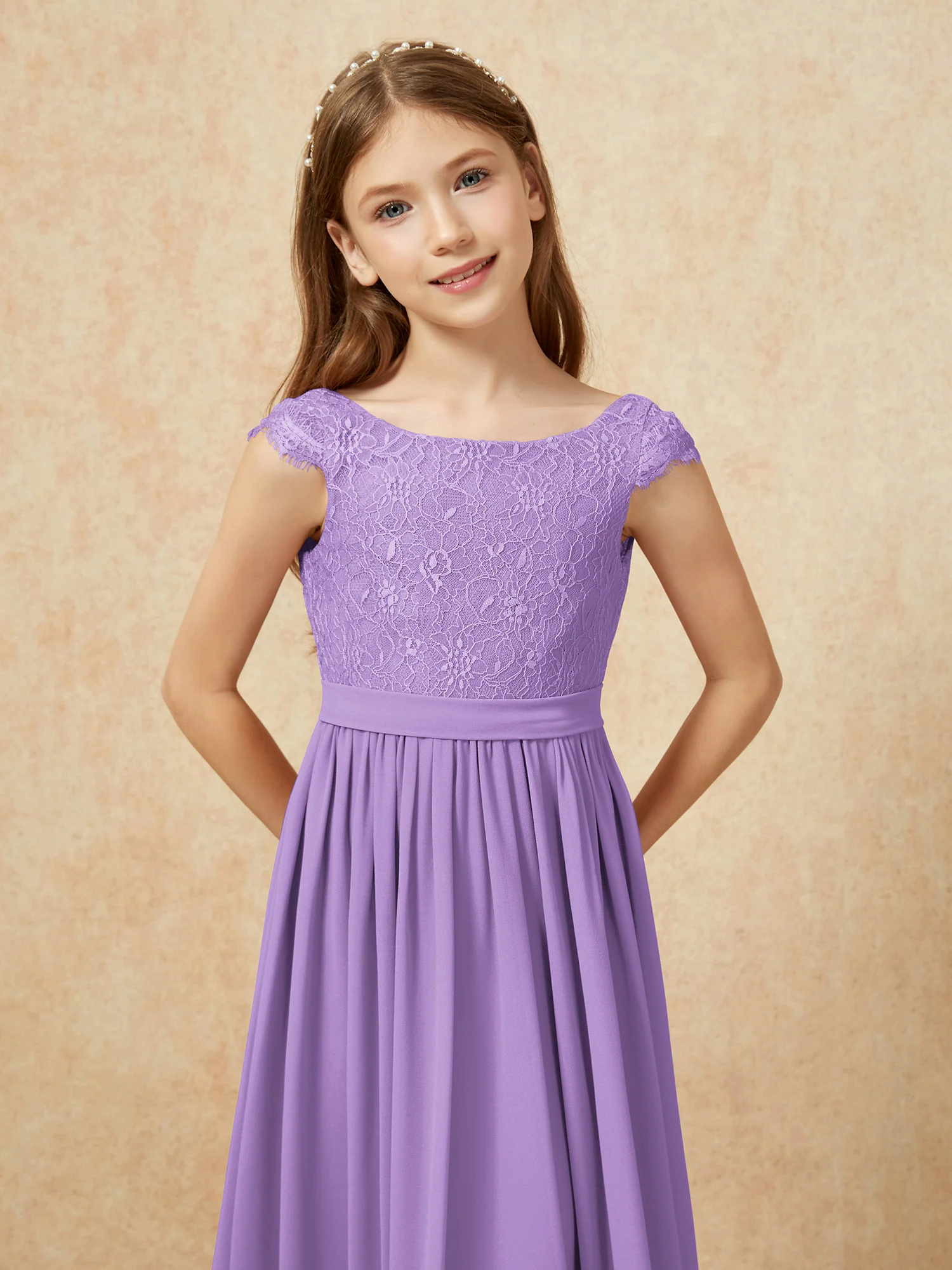 Cap Sleeve Lace Chiffon Junior Bridesmaid Dresses Tahiti - Image 6
