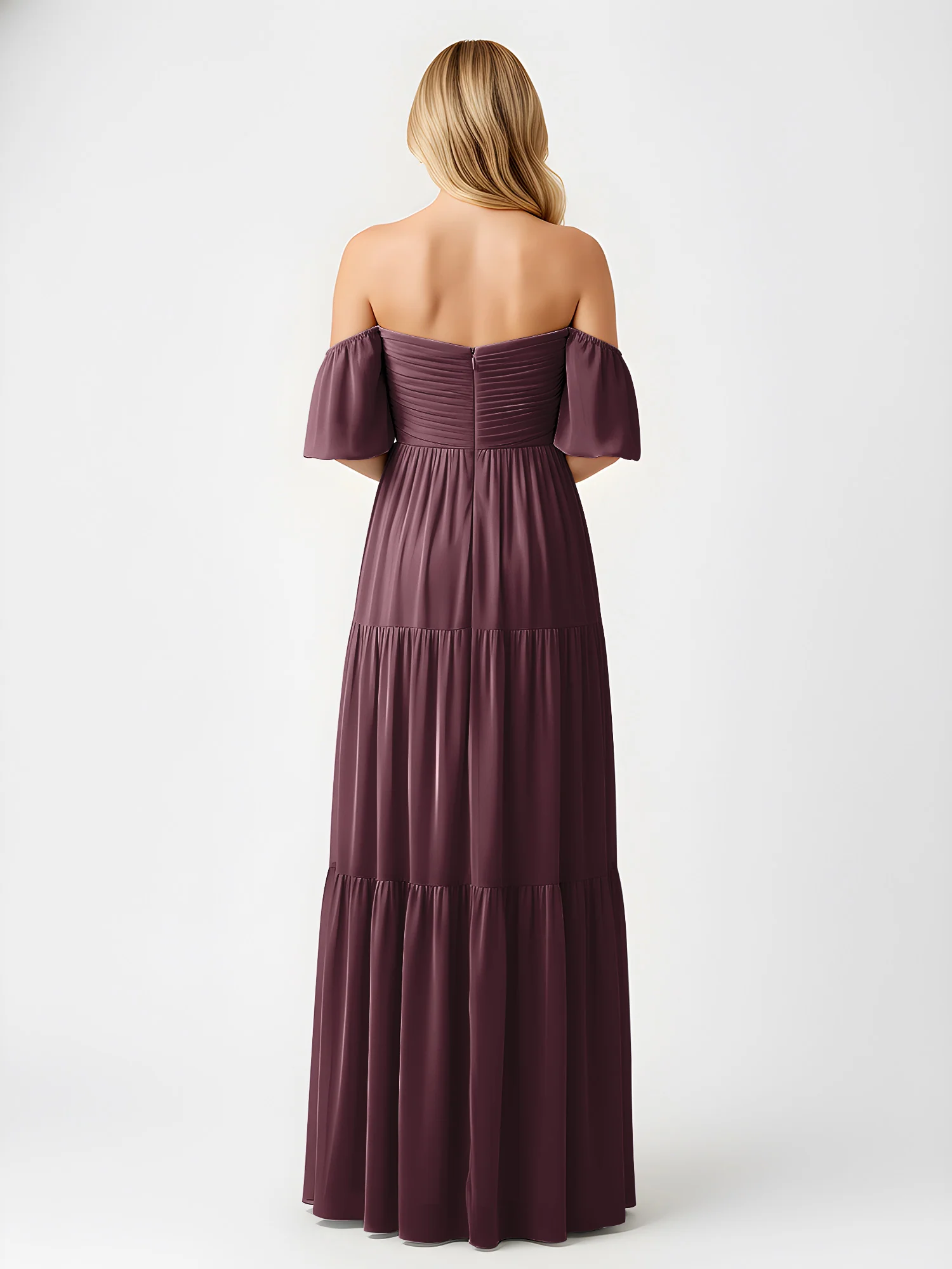 Off-Shoulder Tiered Chiffon Maxi Dress with Slit Cabernet - Image 2