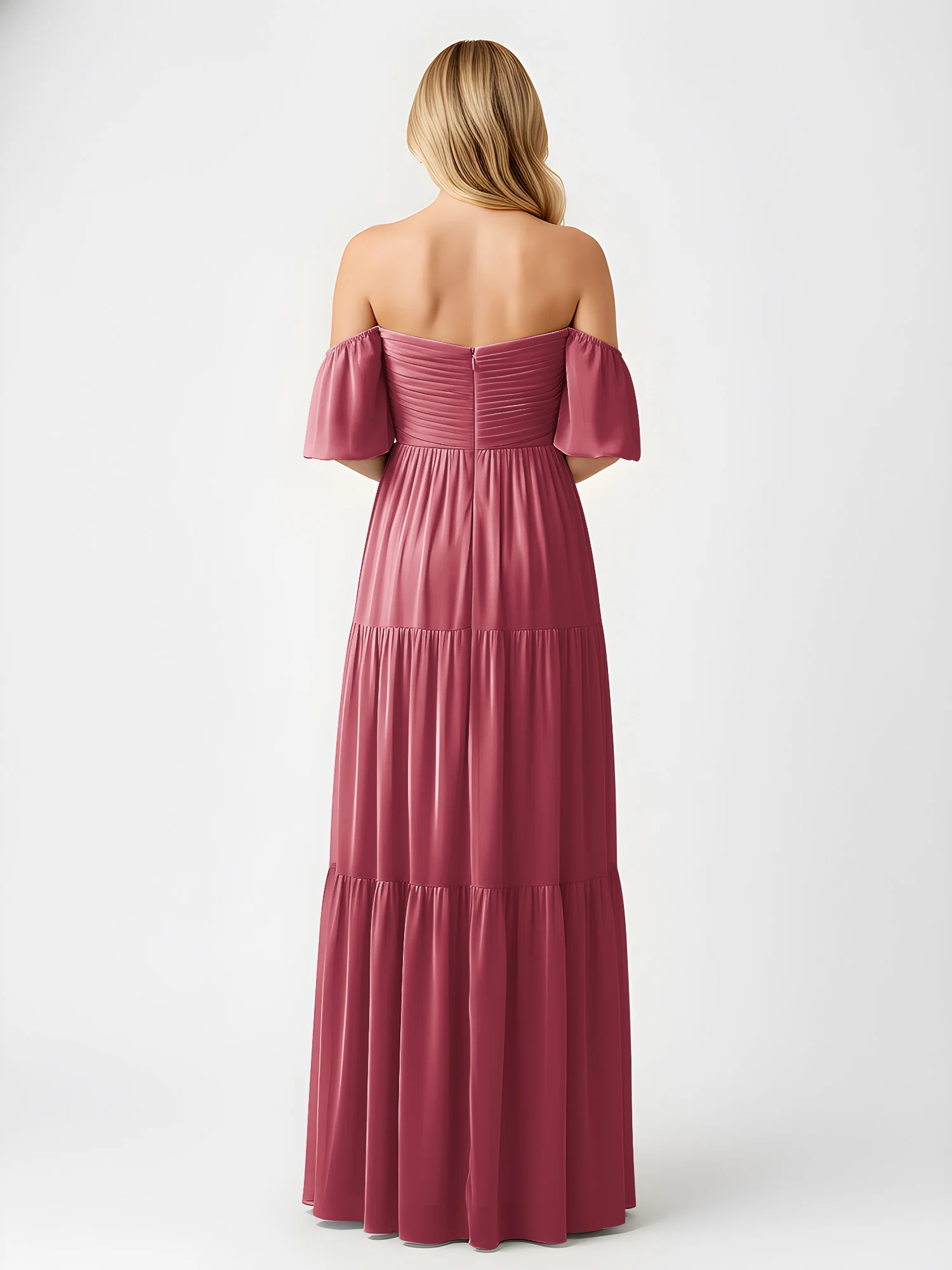 Off-Shoulder Tiered Chiffon Maxi Dress with Slit Cinnamon Rose - Image 2