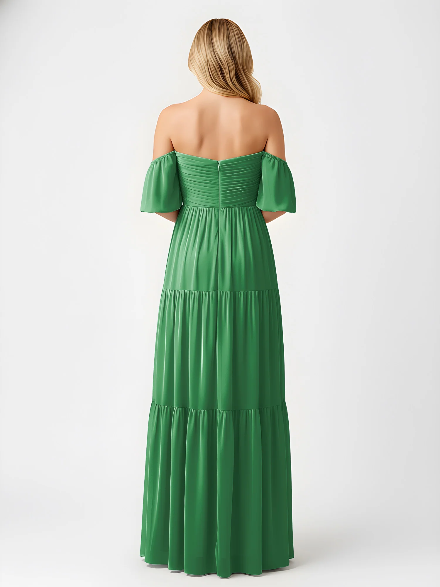 Off-Shoulder Tiered Chiffon Maxi Dress with Slit Emerald - Image 2