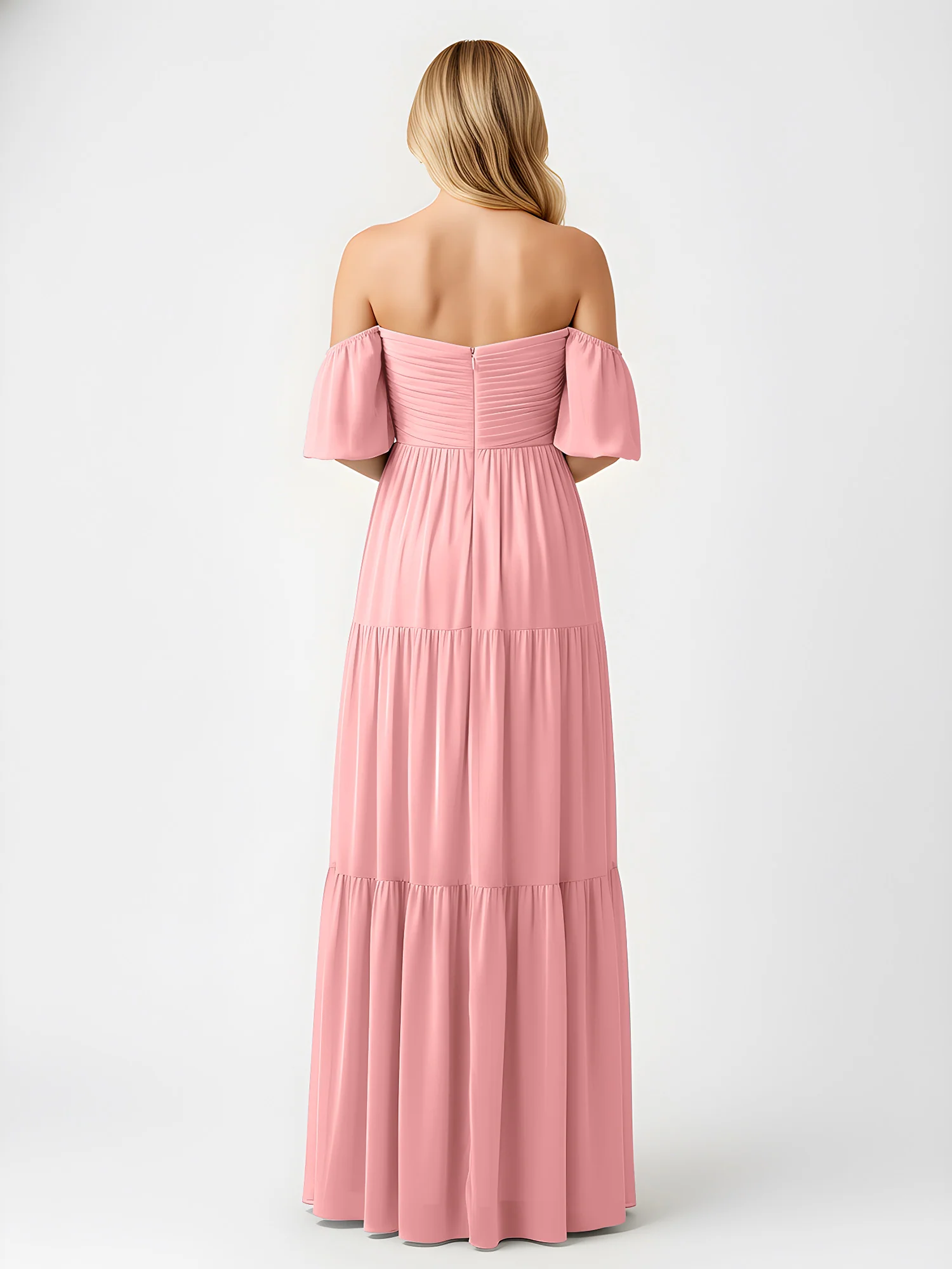 Off-Shoulder Tiered Chiffon Maxi Dress with Slit Flamingo - Image 2