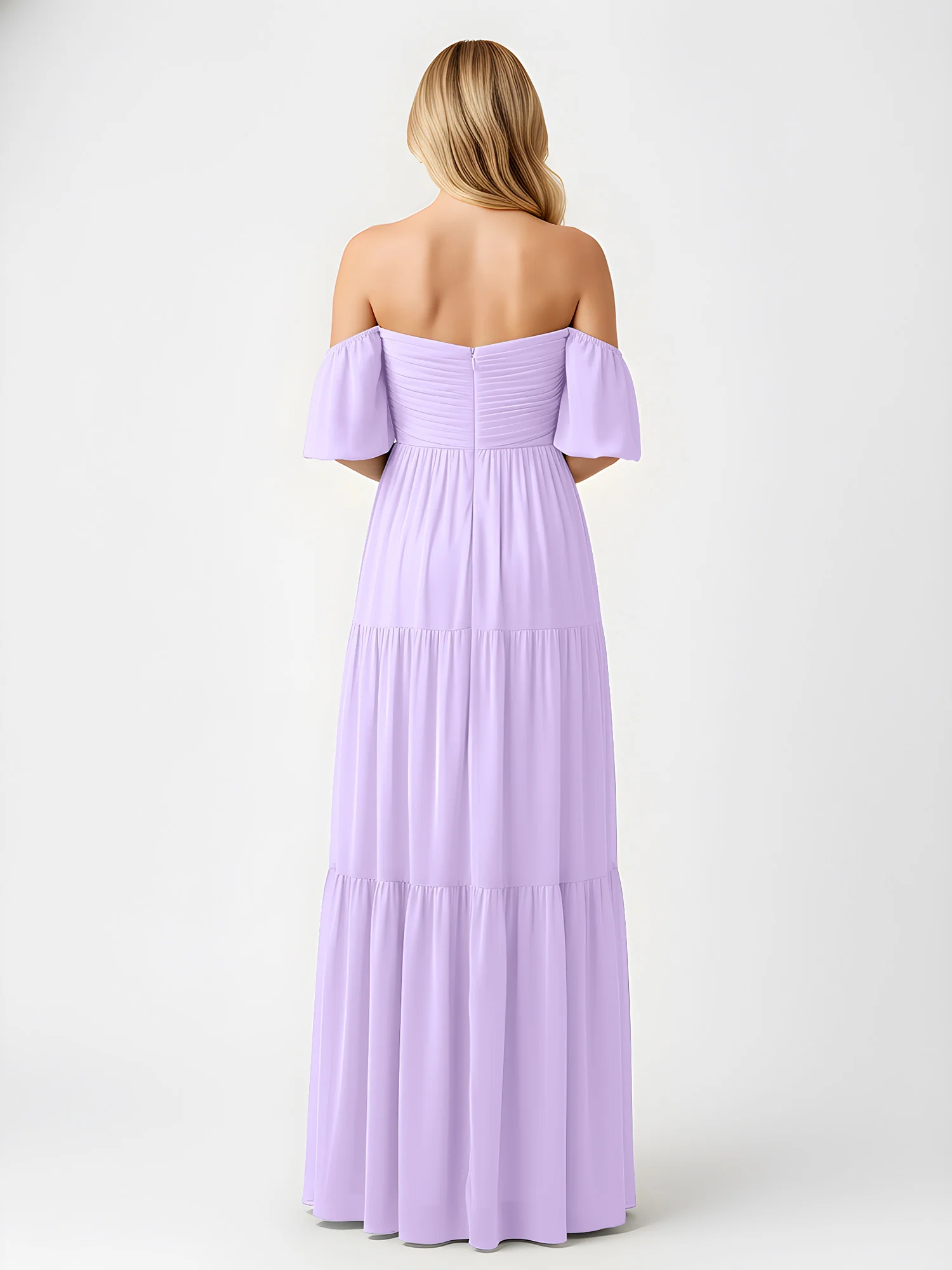 Off-Shoulder Tiered Chiffon Maxi Dress with Slit Lilac - Image 2
