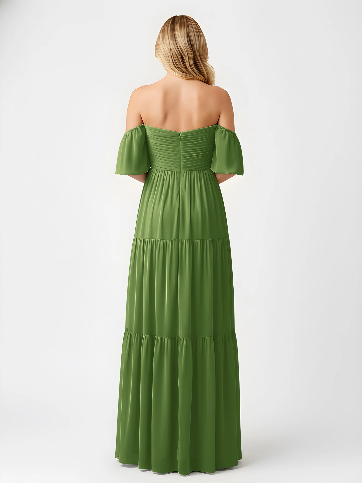 Off-Shoulder Tiered Chiffon Maxi Dress with Slit Moss - Image 2