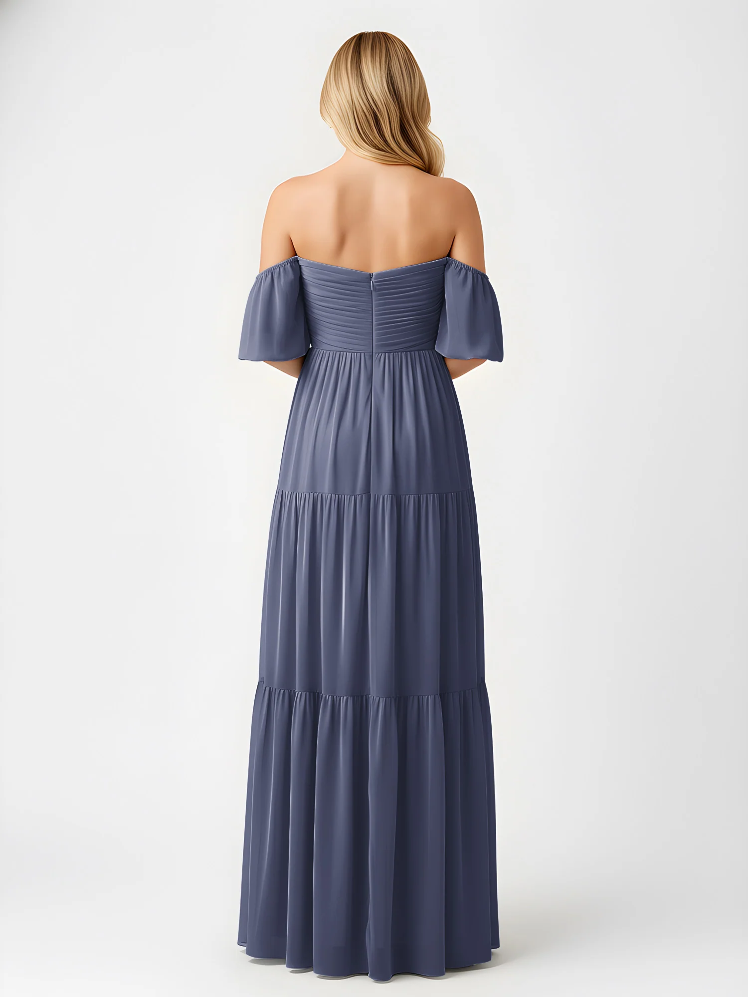 Off-Shoulder Tiered Chiffon Maxi Dress with Slit Stormy - Image 2