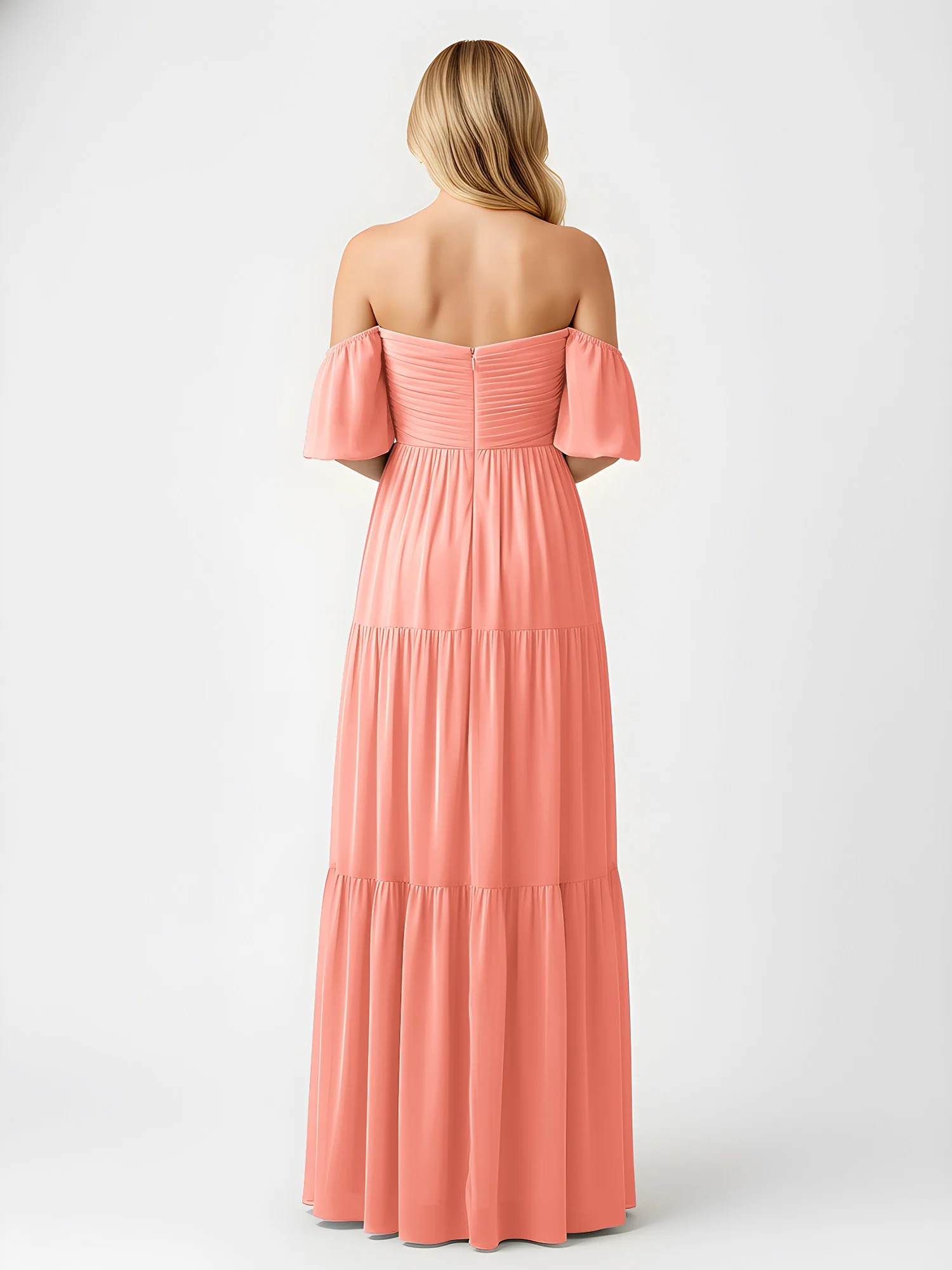 Off-Shoulder Tiered Chiffon Maxi Dress with Slit Sunset - Image 2
