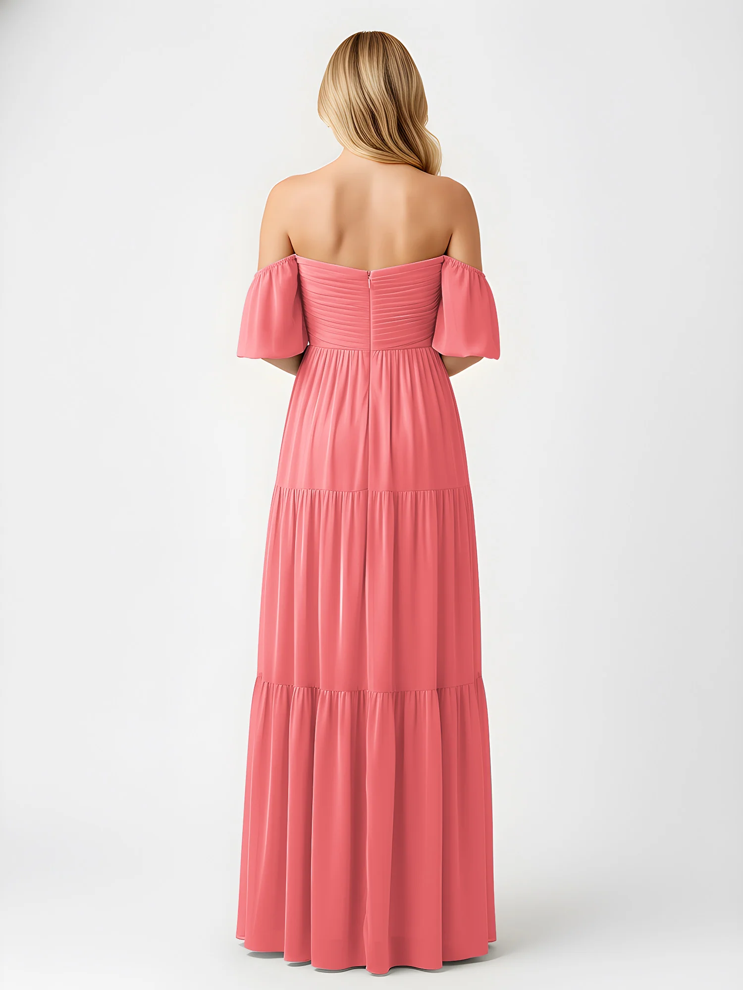 Off-Shoulder Tiered Chiffon Maxi Dress with Slit Watermelon - Image 2