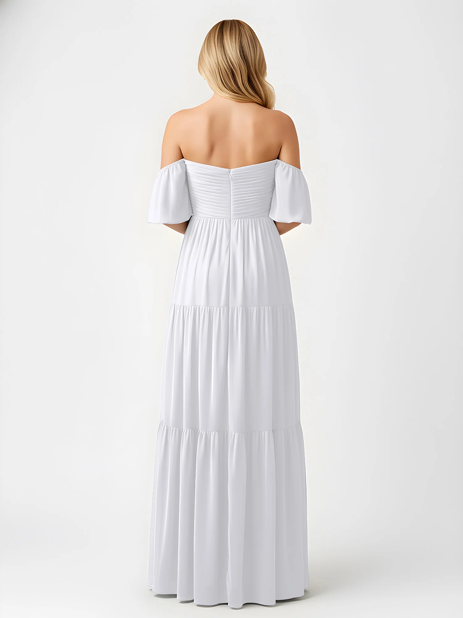 Off-Shoulder Tiered Chiffon Maxi Dress with Slit White - Image 2
