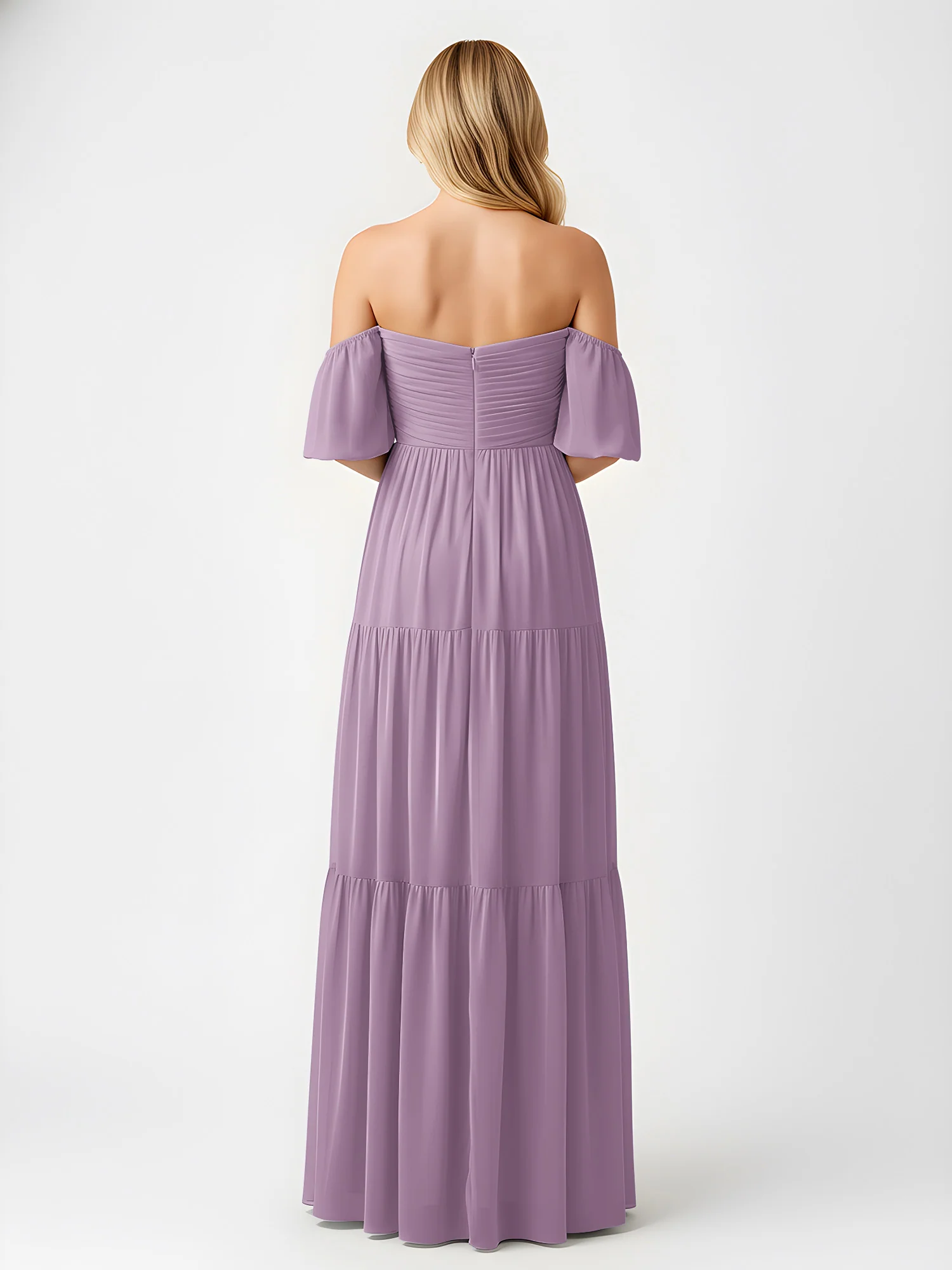 Off-Shoulder Tiered Chiffon Maxi Dress with Slit Wisteria - Image 2