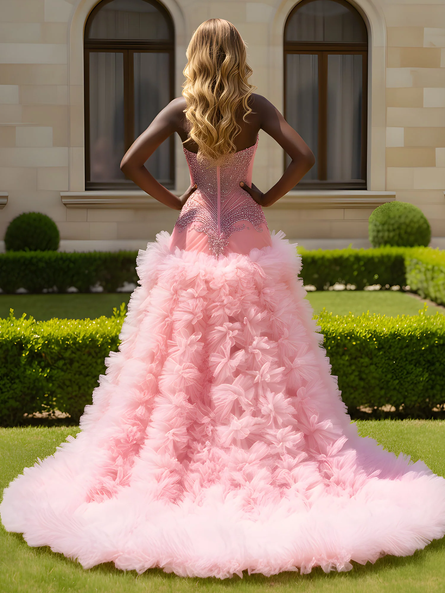 Plunging Neckline High-Slit Trumpet Dress Candy Pink - Image 2
