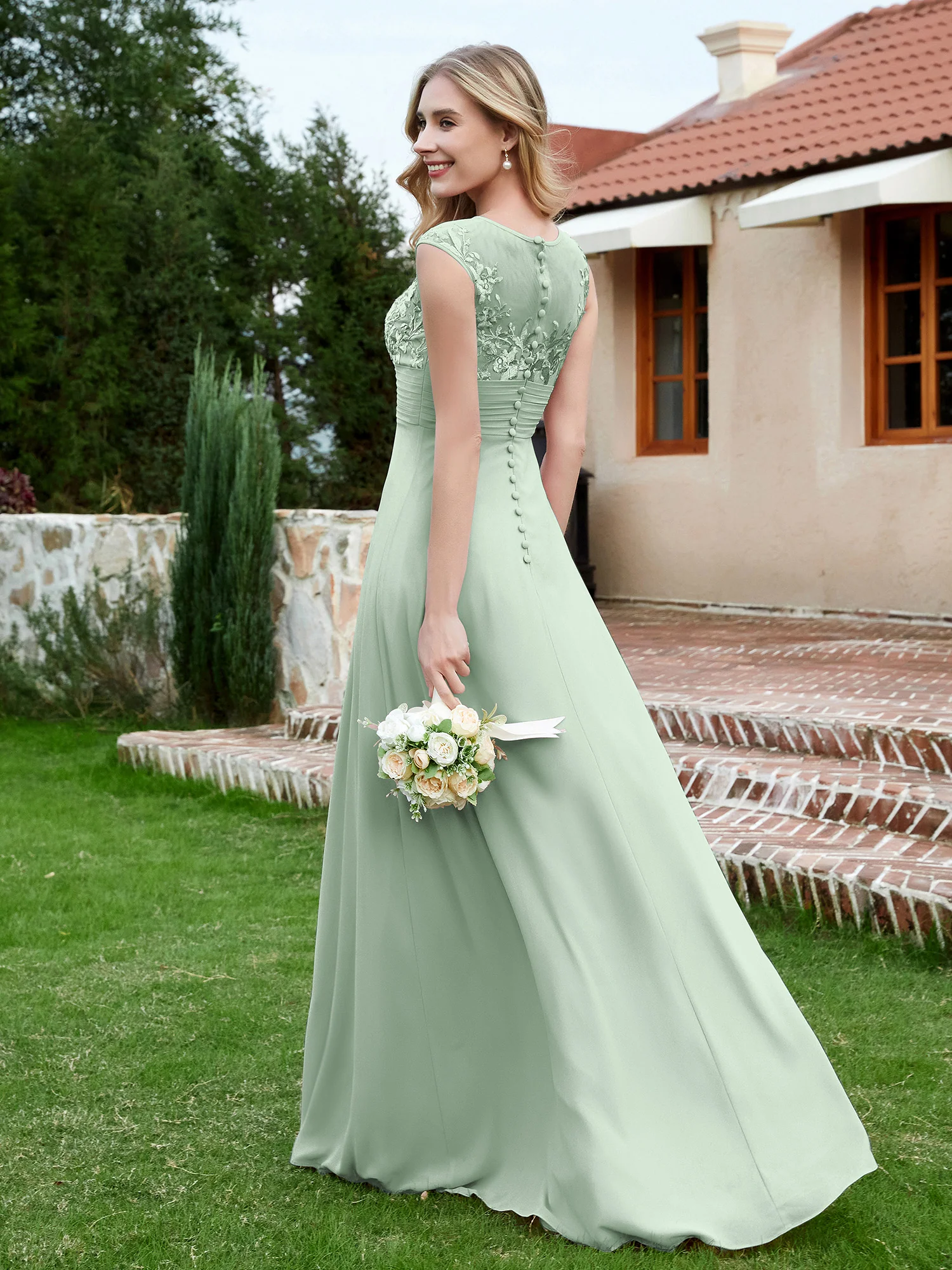 Chiffon And Lace Floor-length A-line Dress Agave - Image 2